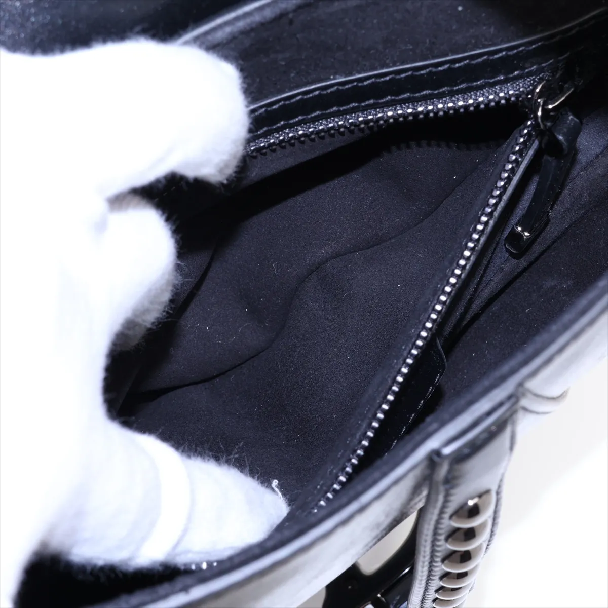 Saddle Leather x Studs 2-Way Handbag, Black — view 9