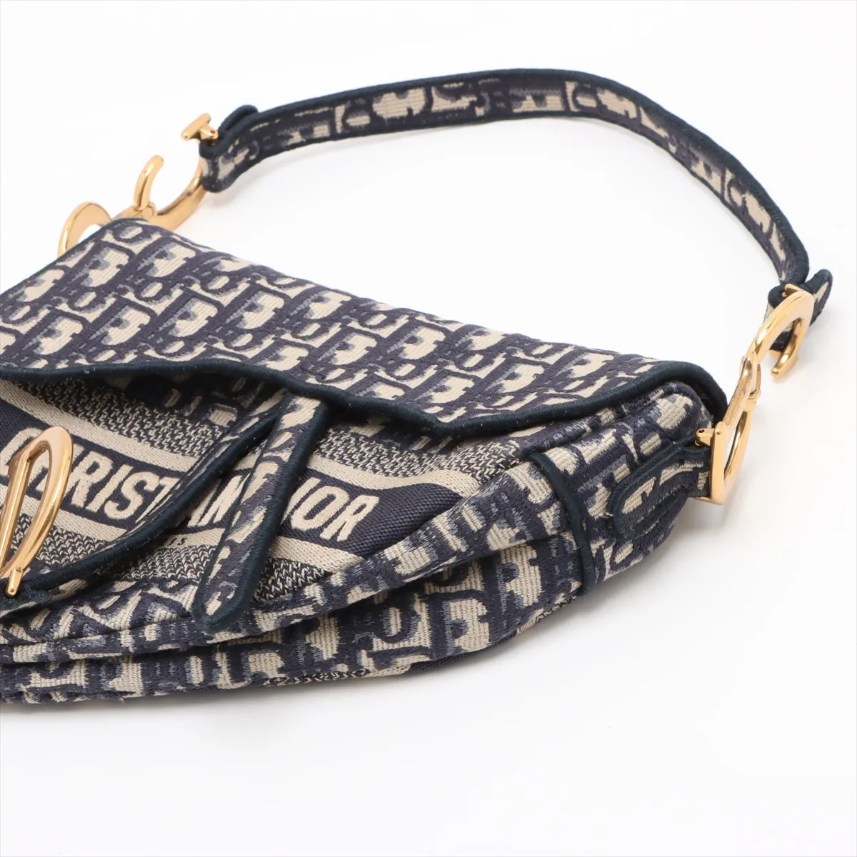 Oblique Saddle Bag Canvas Shoulder Bag Navy — view 3