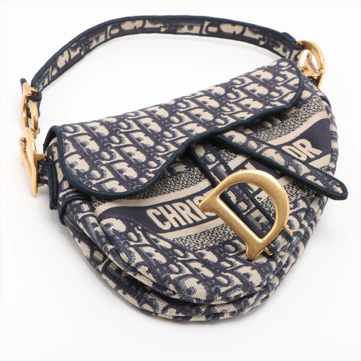 Oblique Saddle Bag Canvas Shoulder Bag Navy — view 4