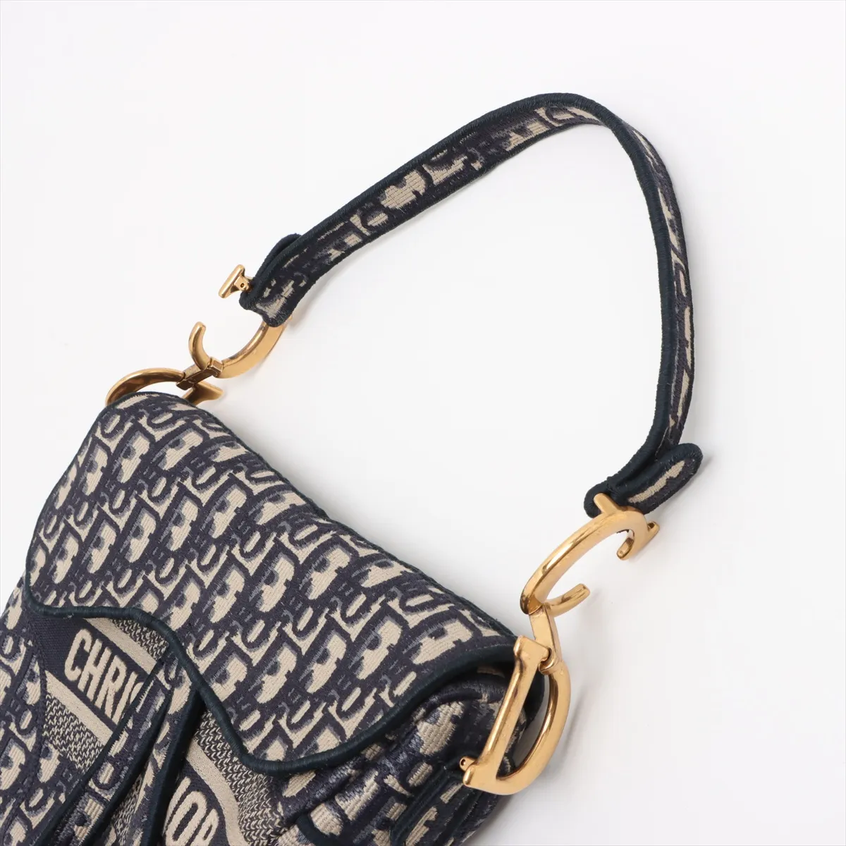 Oblique Saddle Bag Canvas Shoulder Bag Navy — view 5