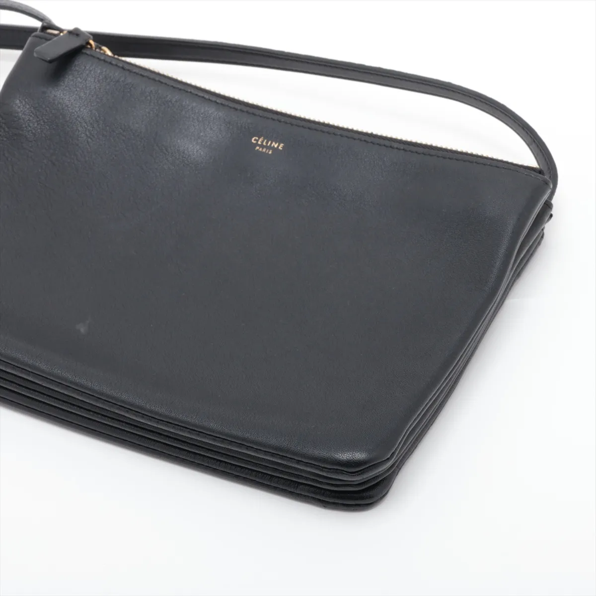 Trio Small Leather Shoulder Bag, Black — view 3