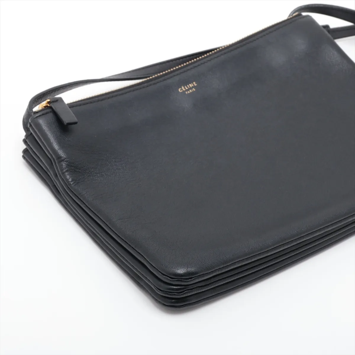 Trio Small Leather Shoulder Bag, Black — view 4