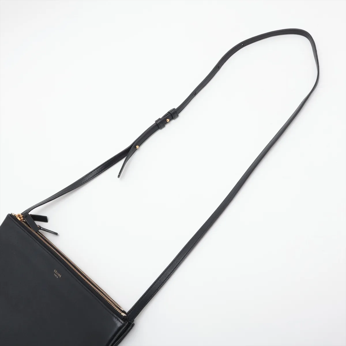 Trio Small Leather Shoulder Bag, Black — view 5