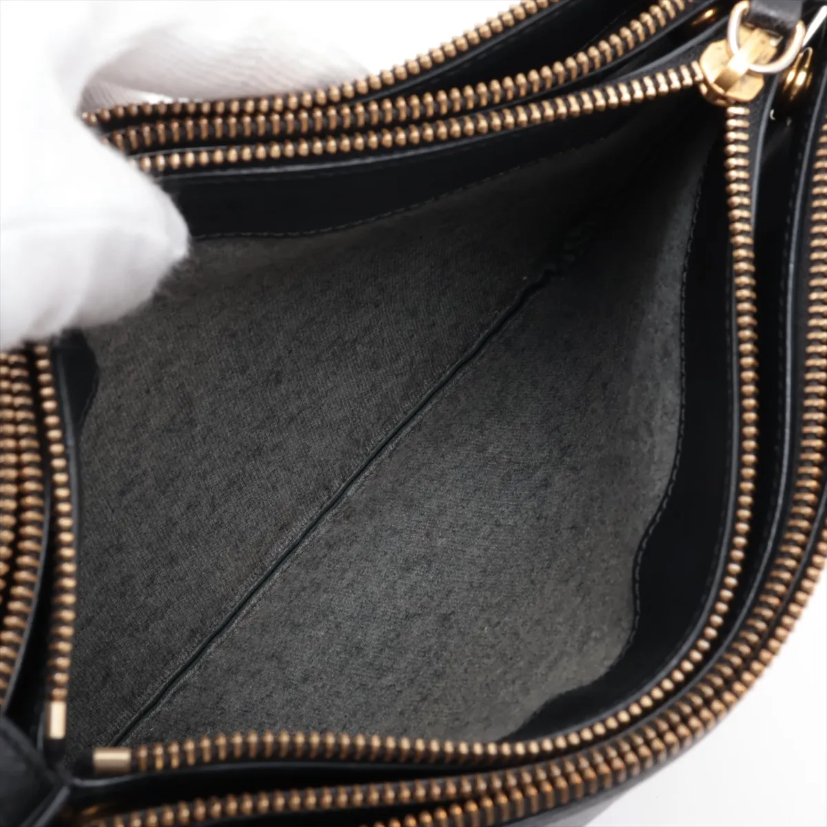 Trio Small Leather Shoulder Bag, Black — view 7