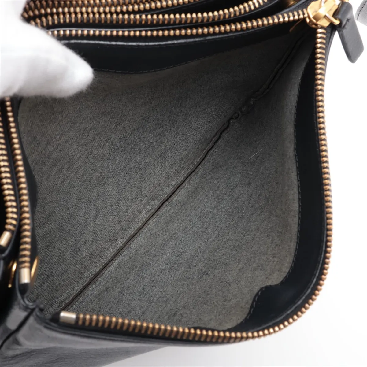 Trio Small Leather Shoulder Bag, Black — view 8