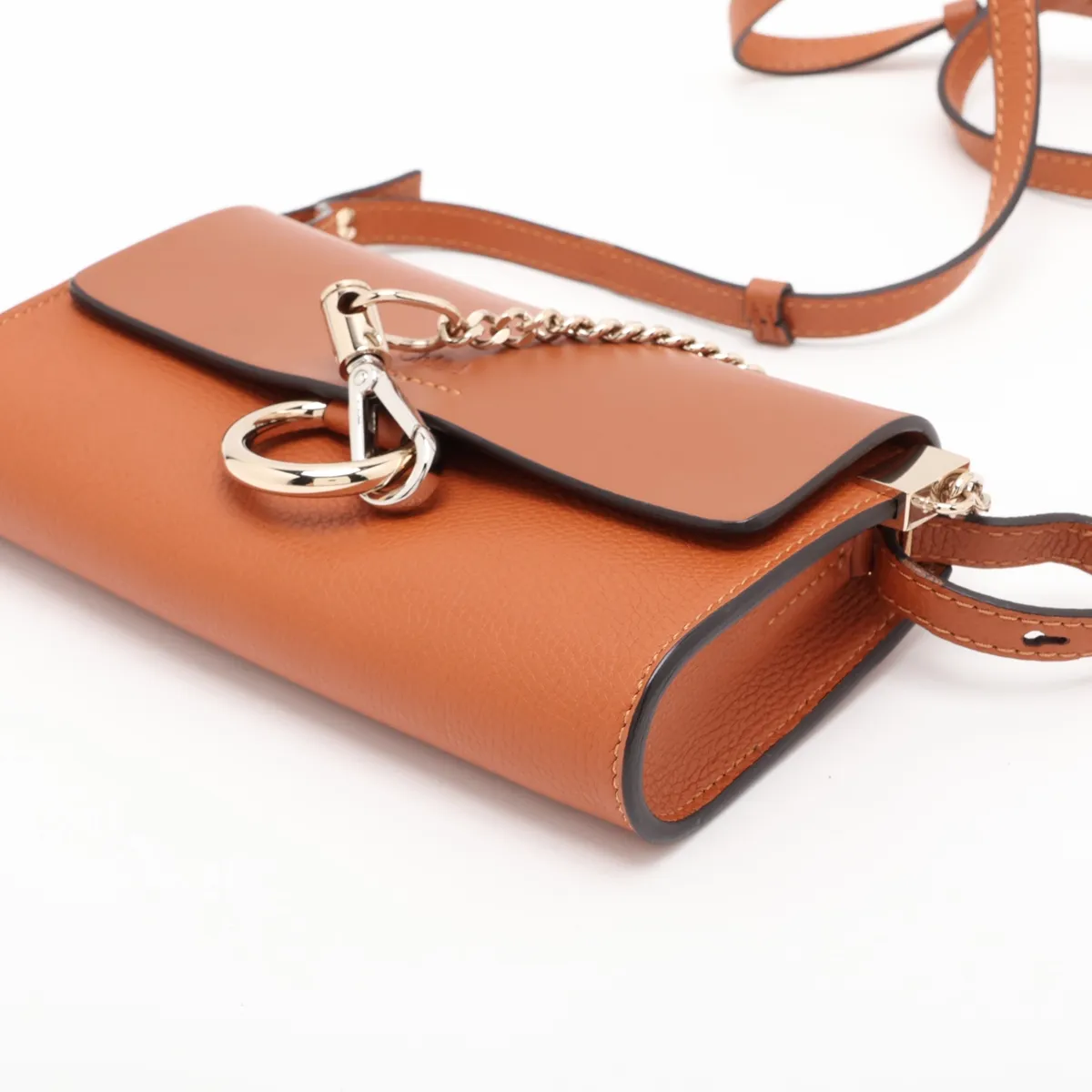 Faye Leather Shoulder Bag, Orange — view 3