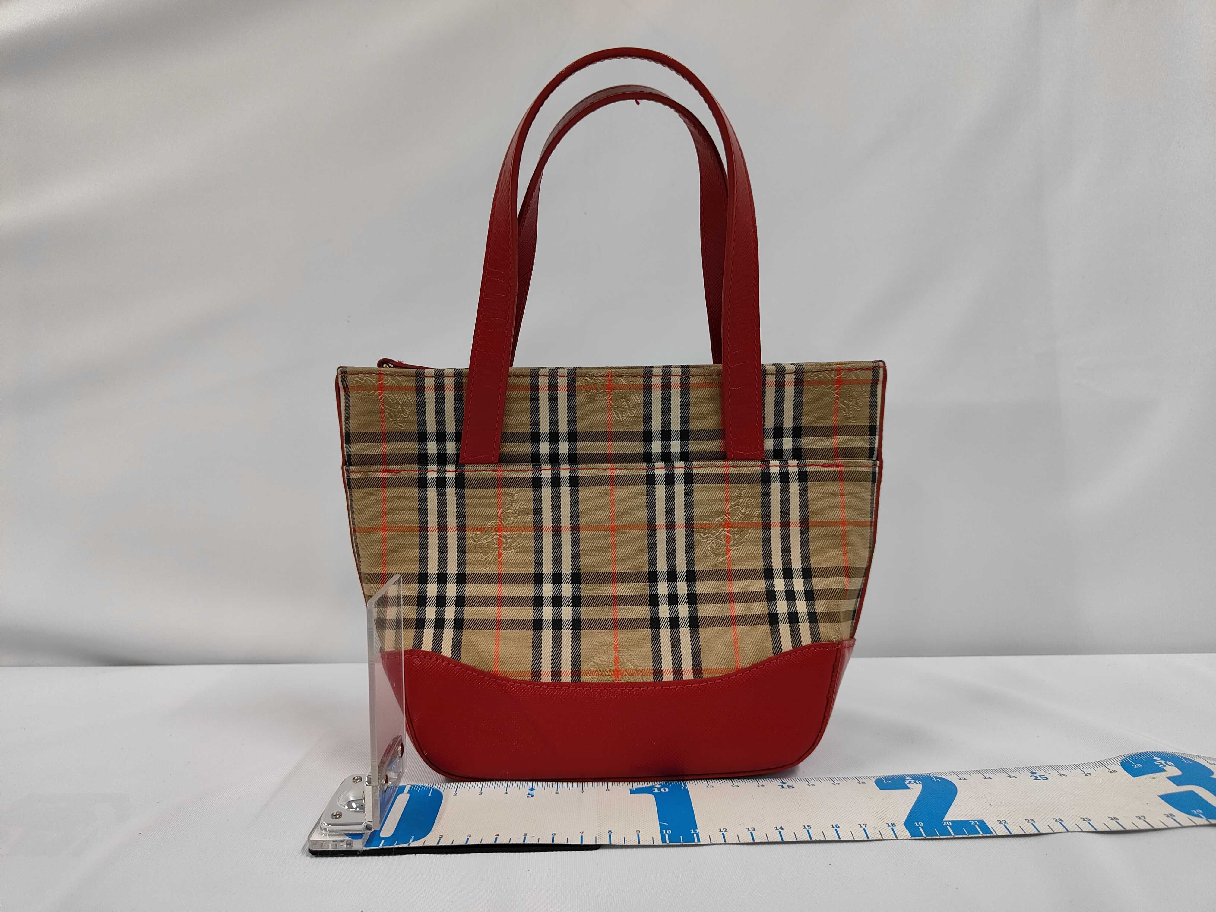 Nova Check Canvas Leather Handbag (Red) — view 2