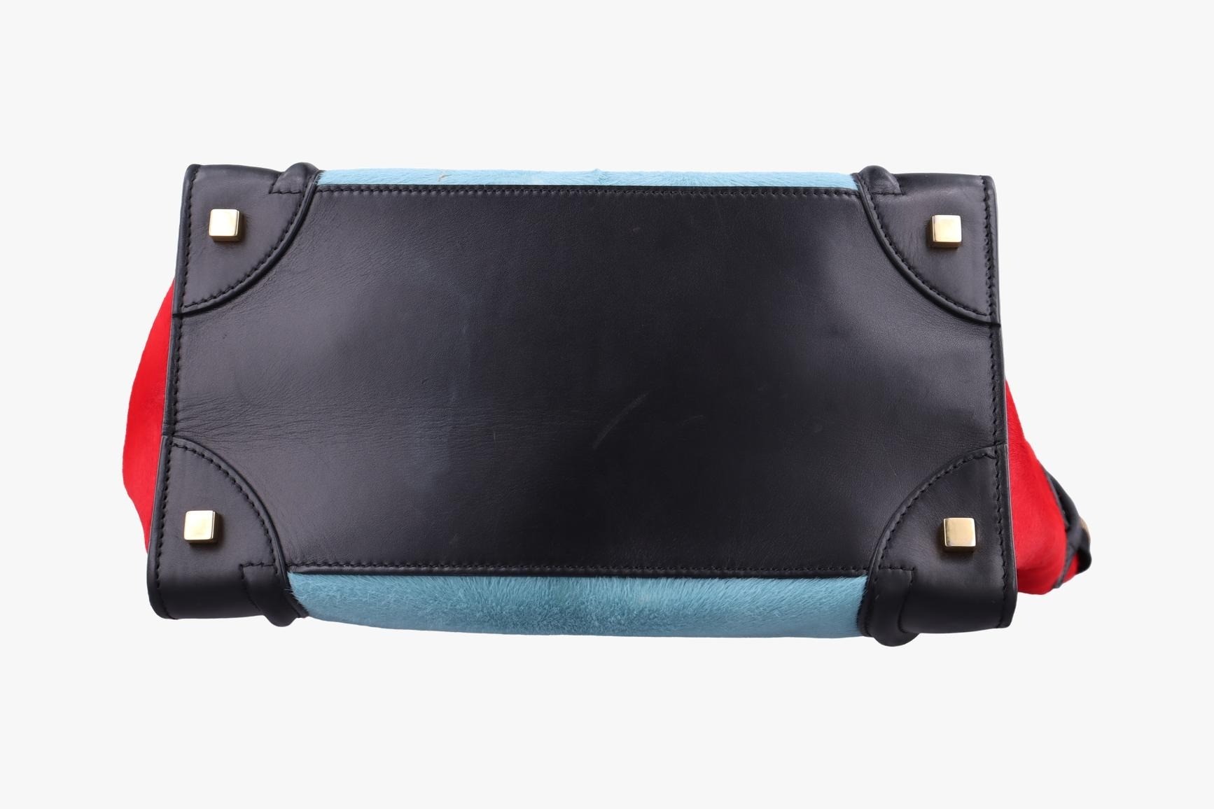 Luggage Mini Shopper, Leather x Calf Hair, Blue — view 3