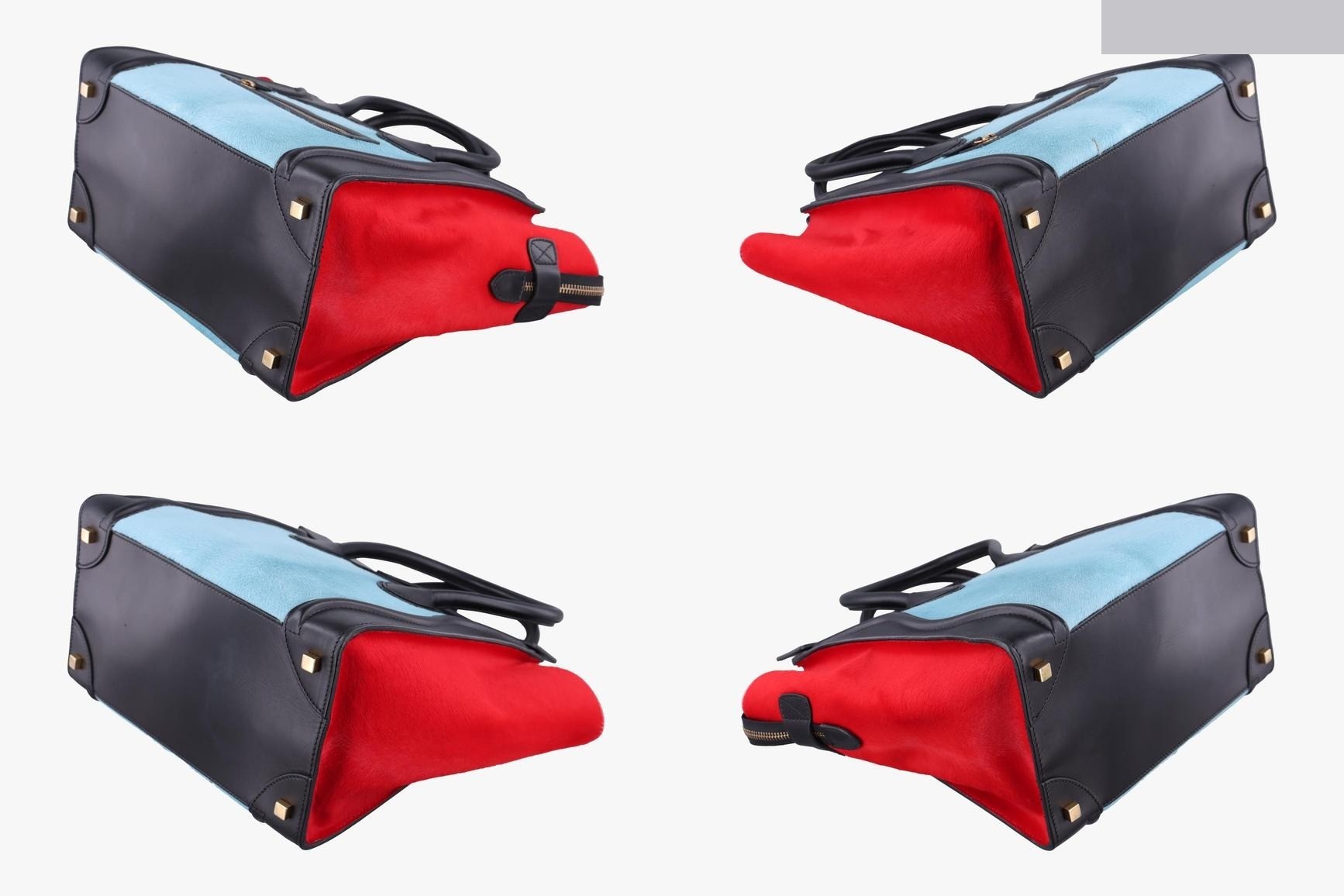 Luggage Mini Shopper, Leather x Calf Hair, Blue — view 4