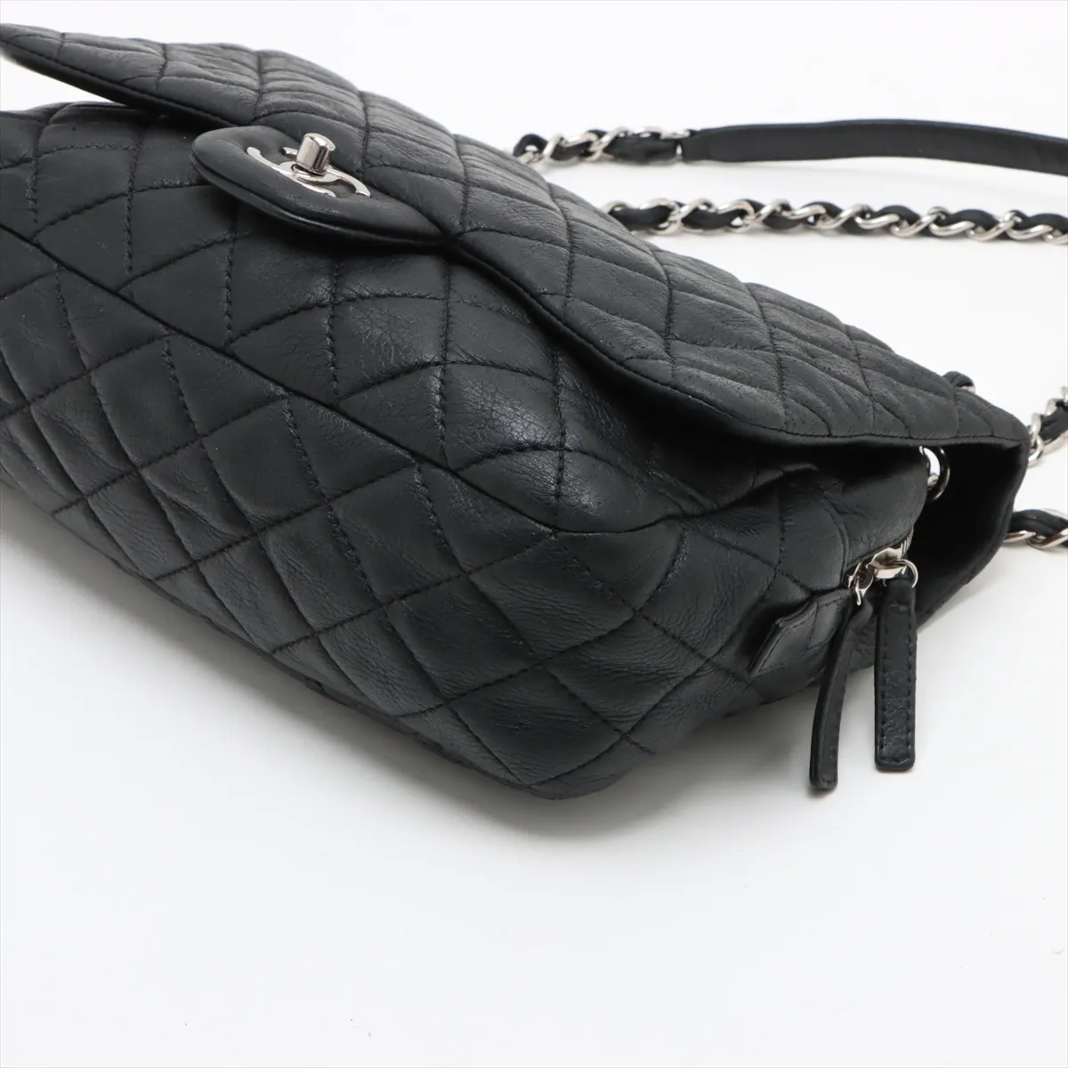 Matelasse Leather Single Flap Double Chain Bag Black 21297332 21s — view 3