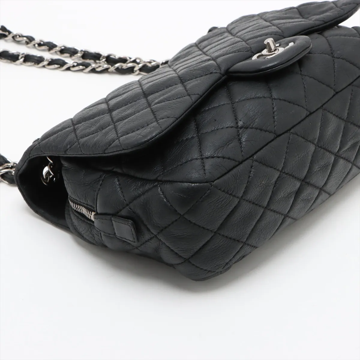 Matelasse Leather Single Flap Double Chain Bag Black 21297332 21s — view 4