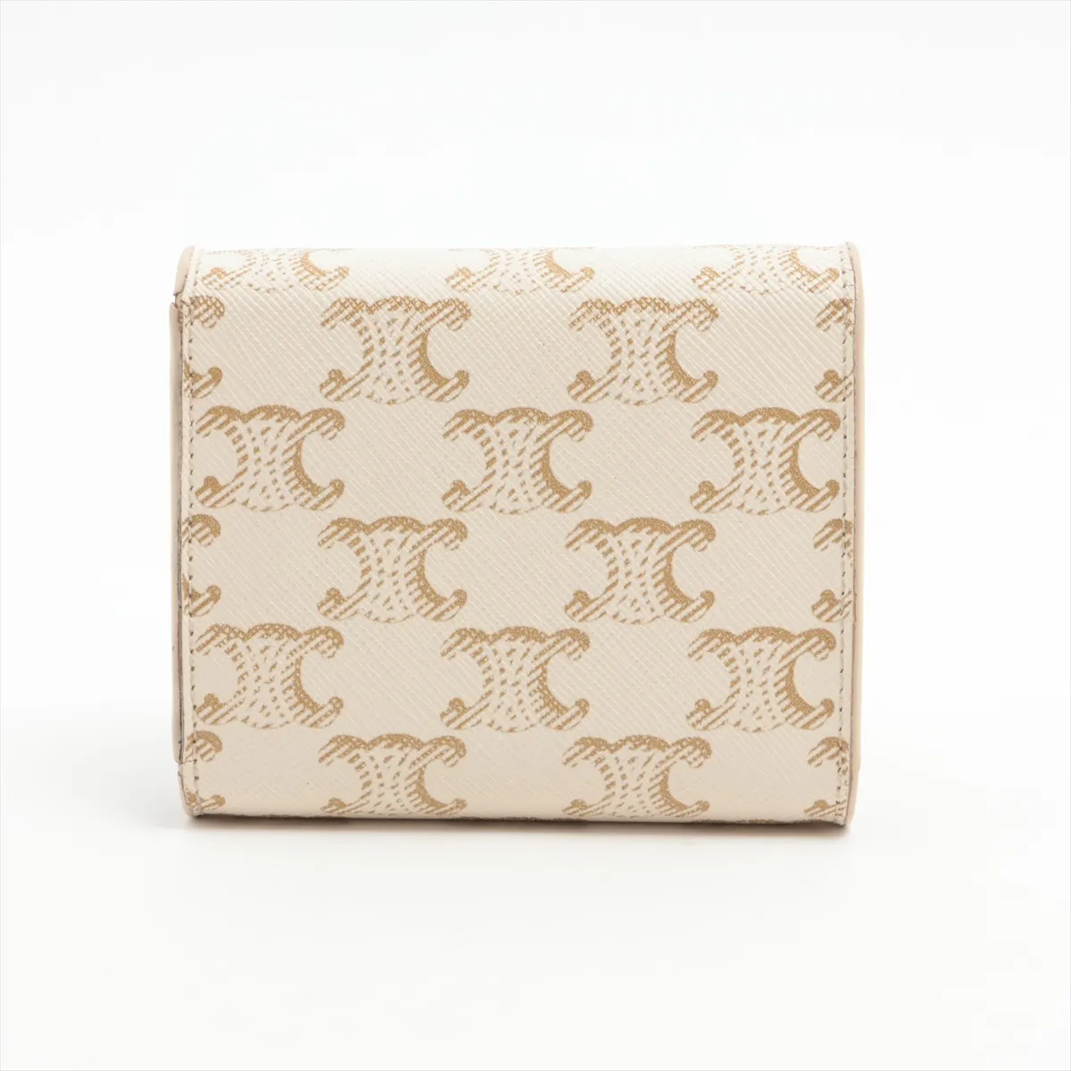 Triomphe Small Flap Wallet Leather Compact Wallet White — view 2