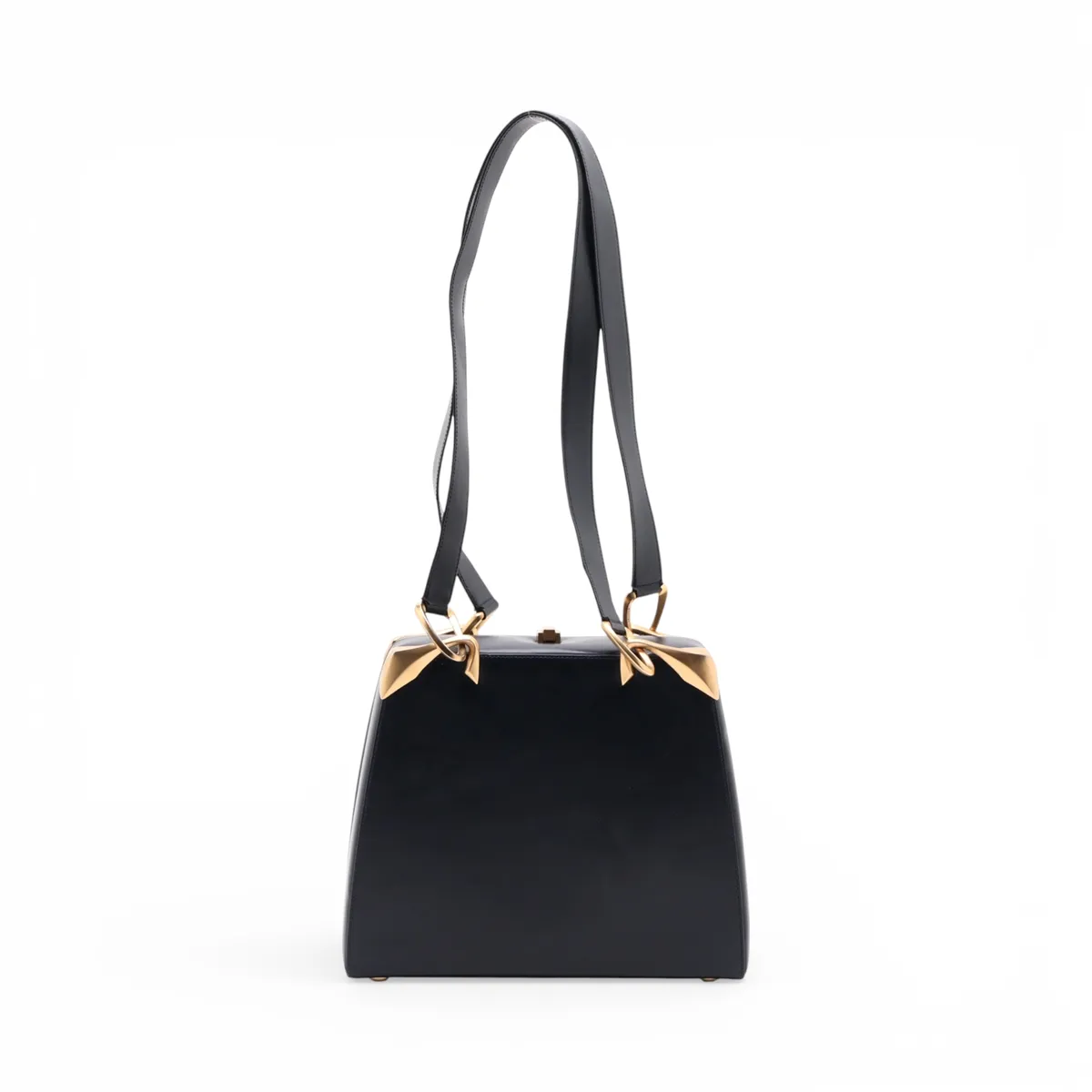 Vintage Leather Shoulder Bag, Navy — view 2