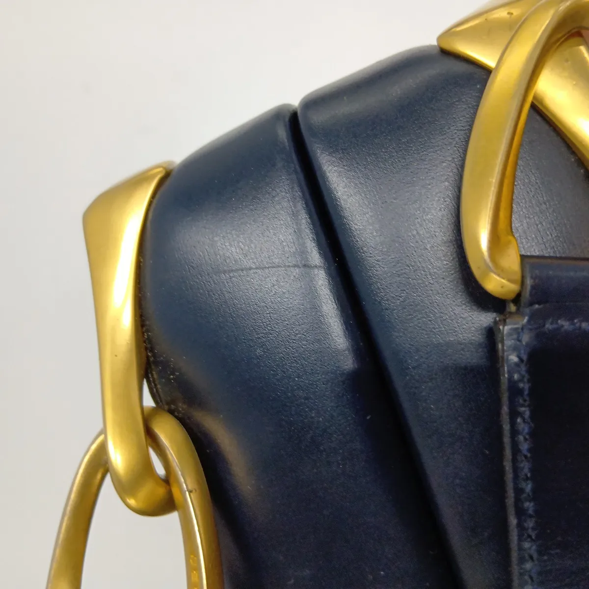 Vintage Leather Shoulder Bag, Navy — view 13