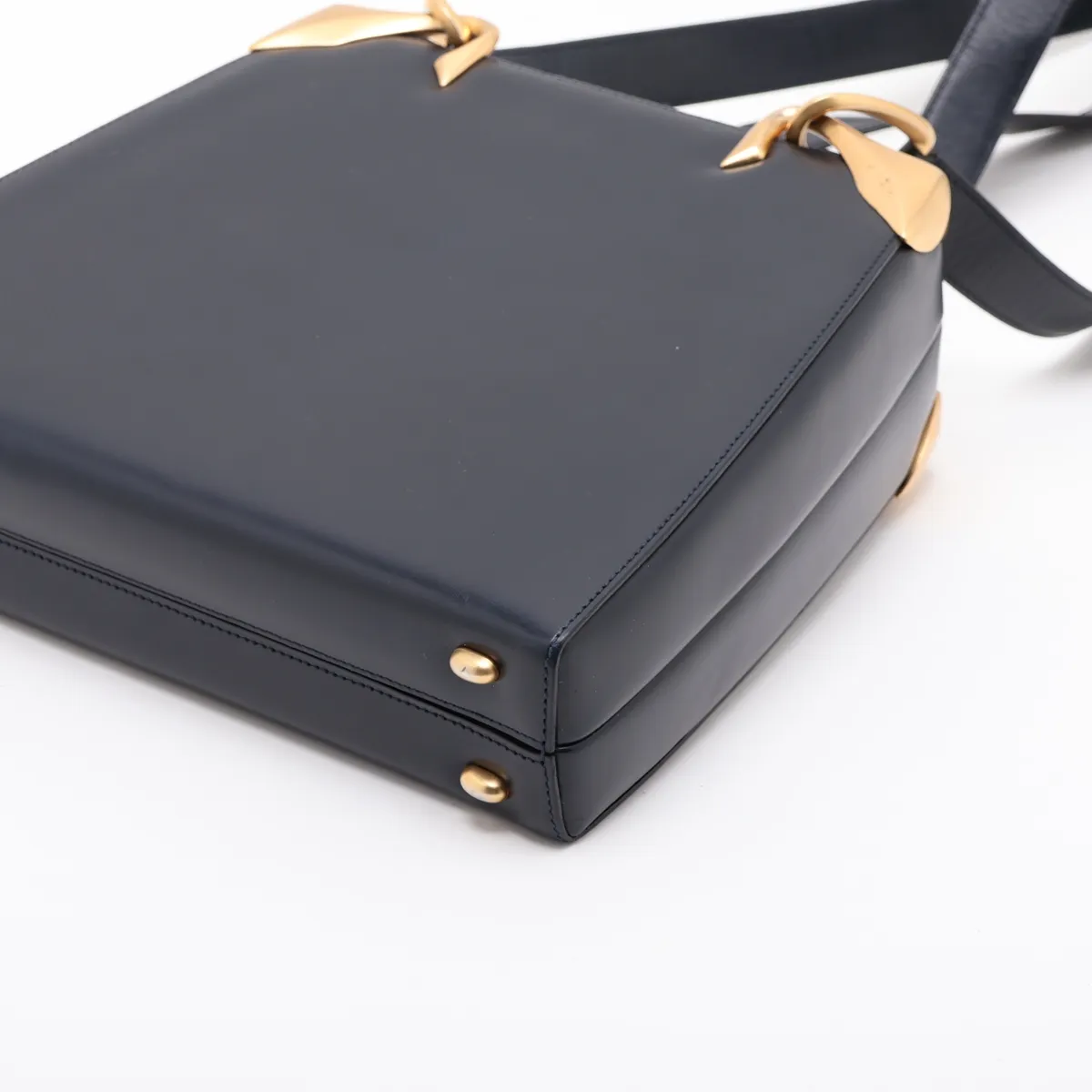 Vintage Leather Shoulder Bag, Navy — view 3