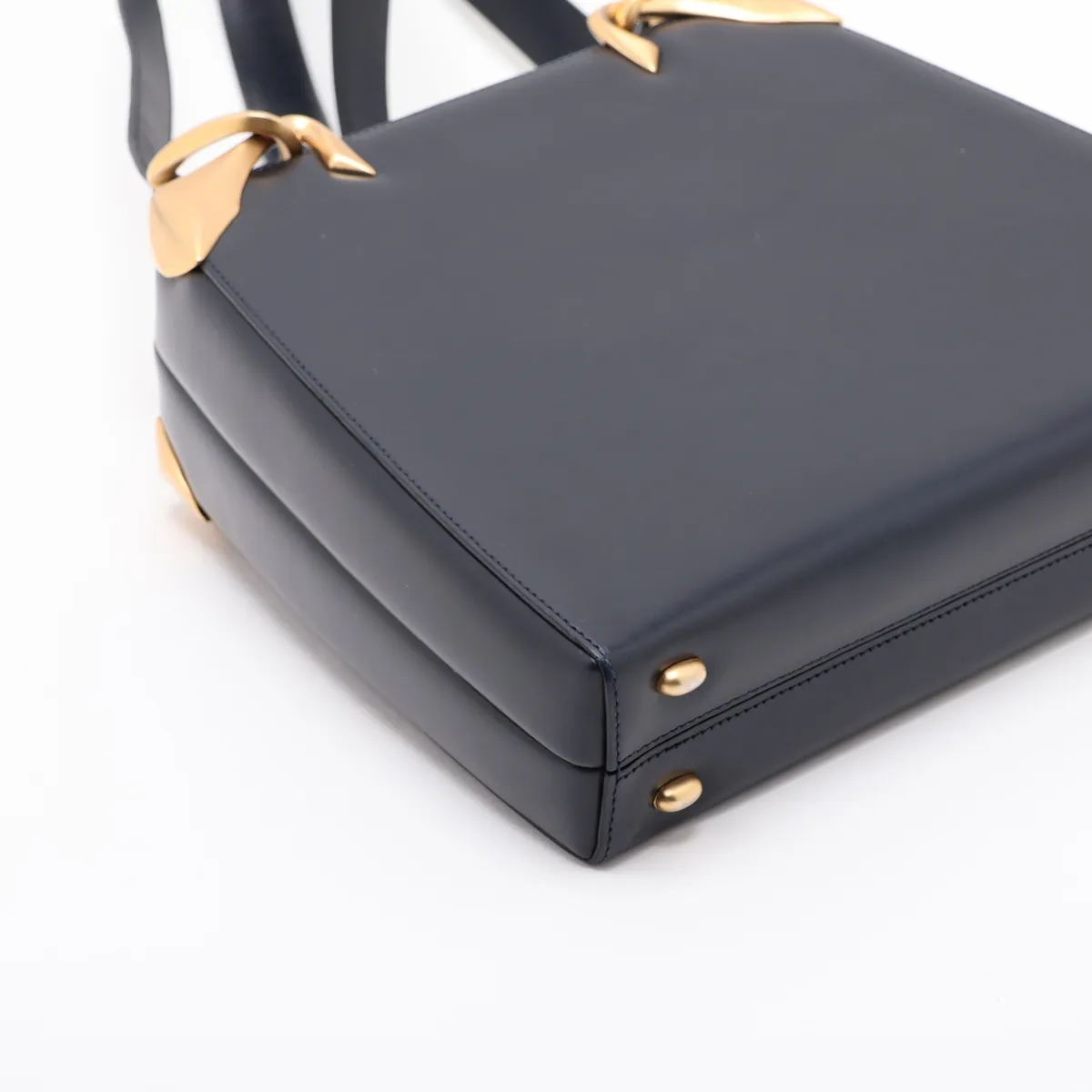 Vintage Leather Shoulder Bag, Navy — view 4