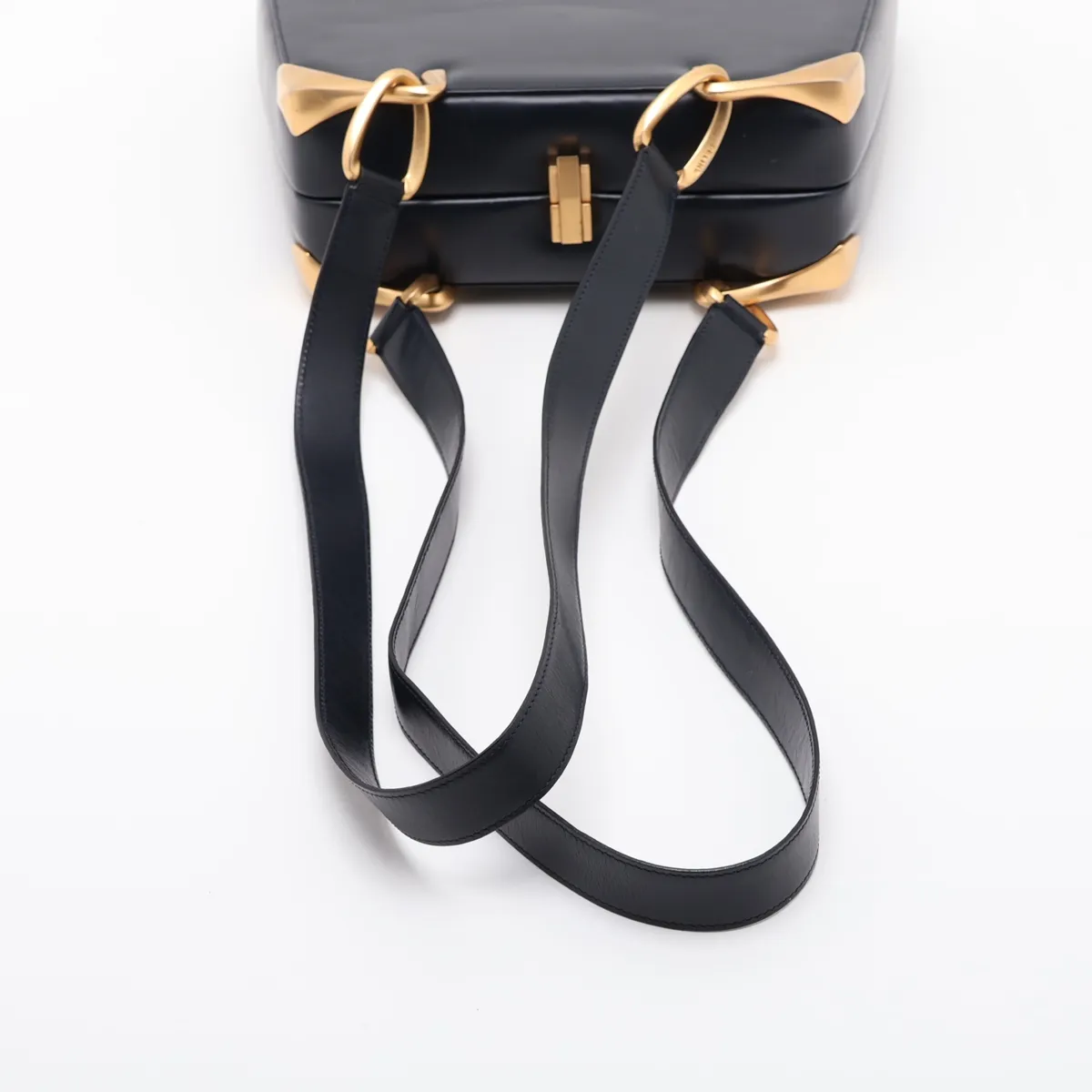 Vintage Leather Shoulder Bag, Navy — view 5