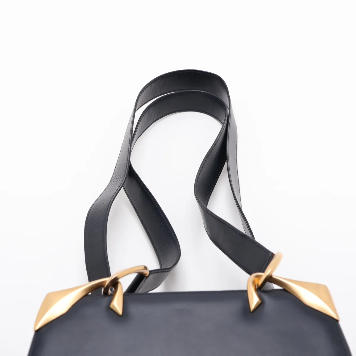 Vintage Leather Shoulder Bag, Navy — view 6