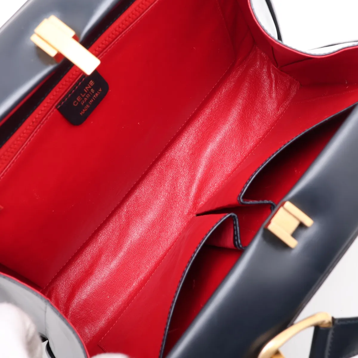 Vintage Leather Shoulder Bag, Navy — view 7