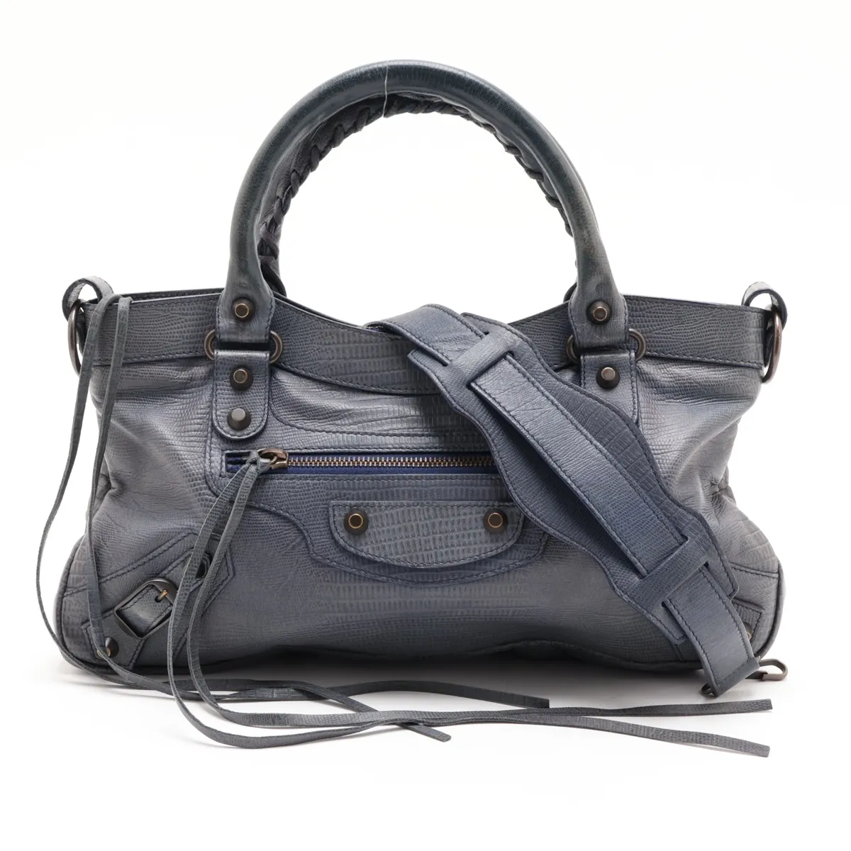 The First Leather 2-Way Handbag, Blue, 103208, with Mirror