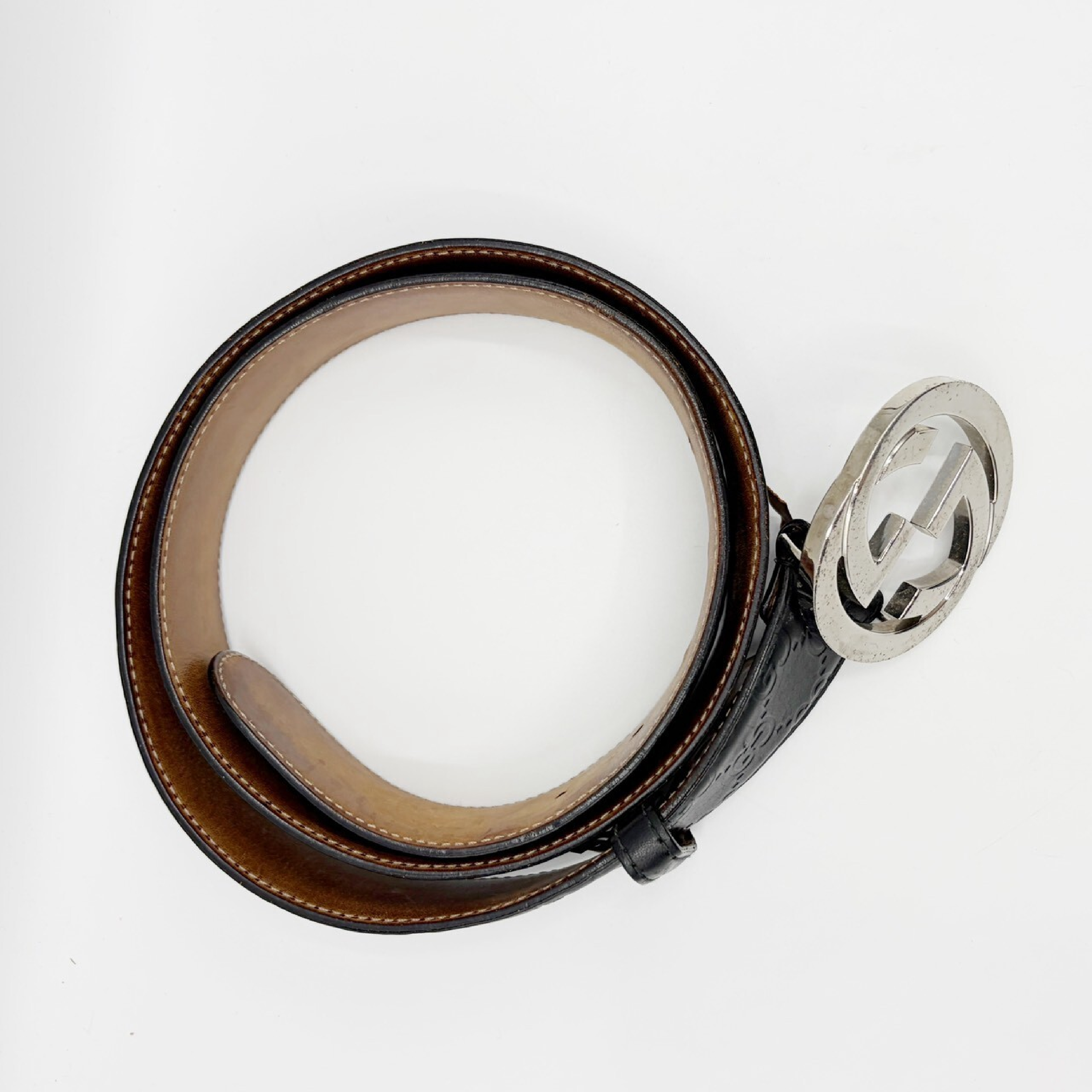 Shima Leather Interlocking G Black Belt — view 2