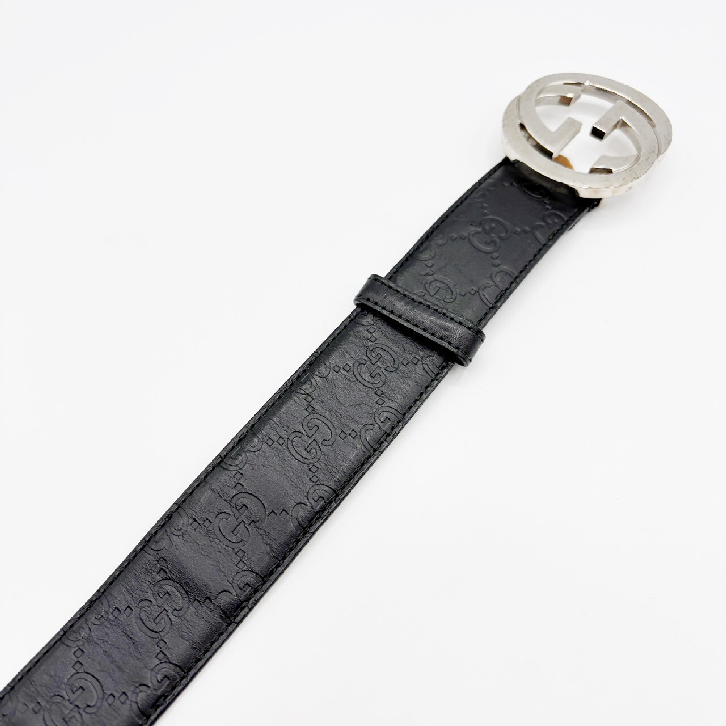 Shima Leather Interlocking G Black Belt — view 3