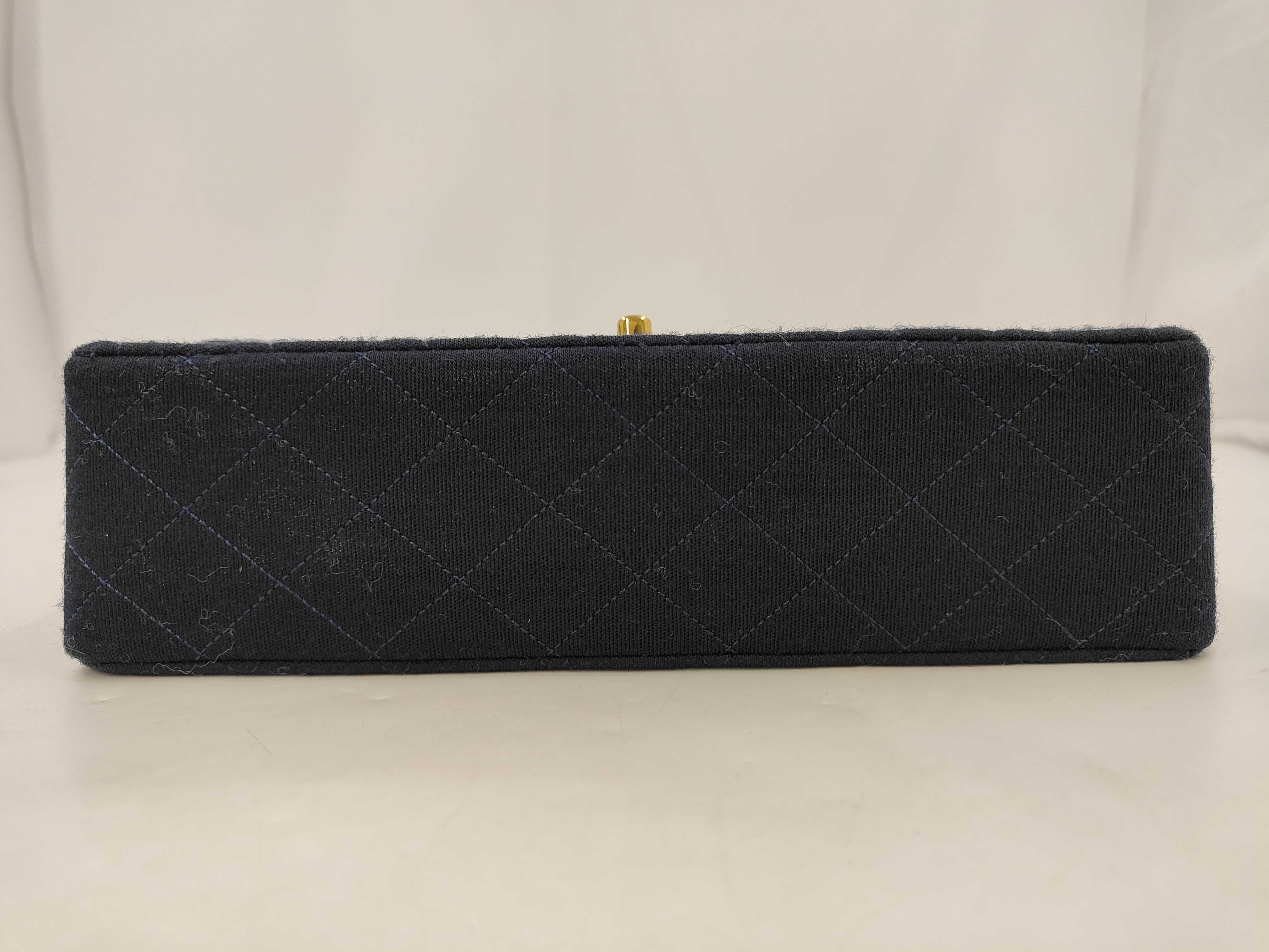 Cotton Matelassé Double Flap Shoulder Bag, Navy — view 3