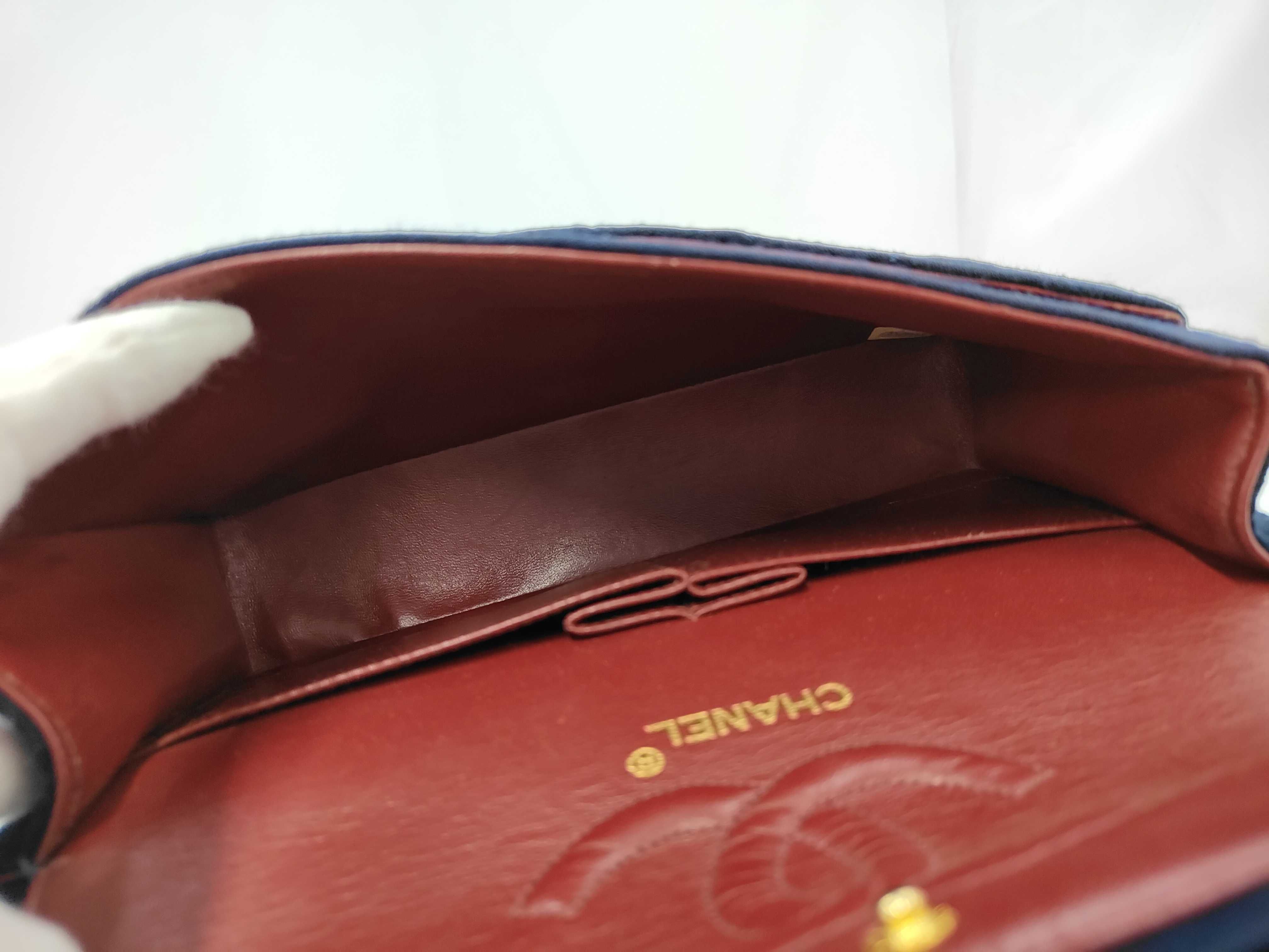 Cotton Matelassé Double Flap Shoulder Bag, Navy — view 9