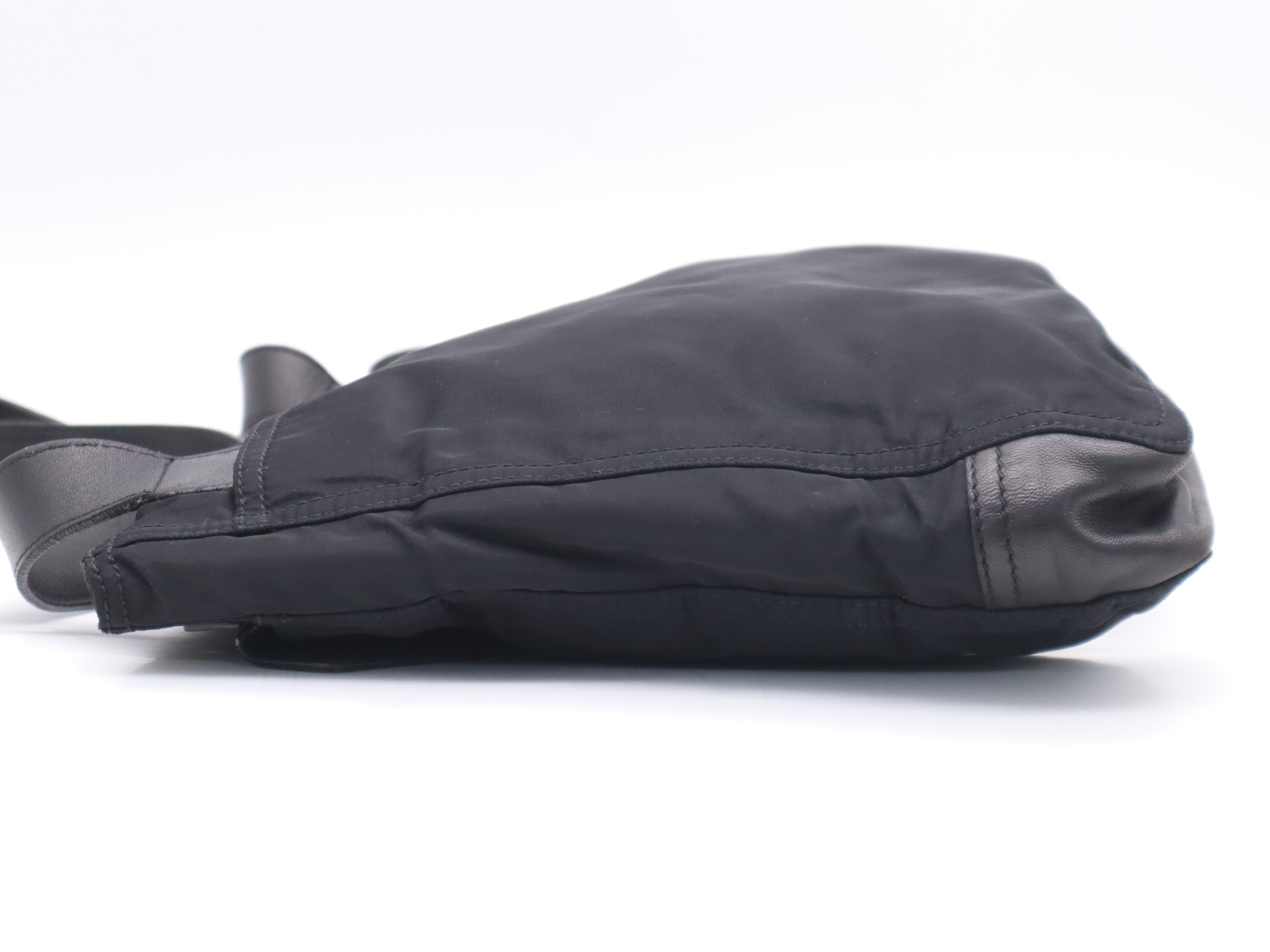 Nylon Triangle Logo Shoulder Bag, Black with Silver Hardware, Card Included. — view 3