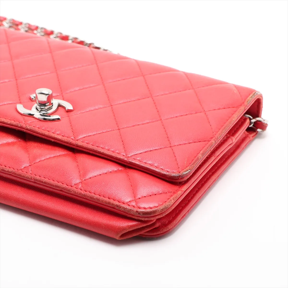 Trendy CC Lambskin Chain Wallet, Red, Silver Hardware, 24691448, Serial Number 24 — view 3
