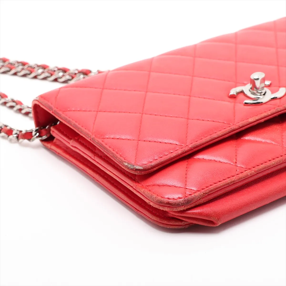 Trendy CC Lambskin Chain Wallet, Red, Silver Hardware, 24691448, Serial Number 24 — view 4