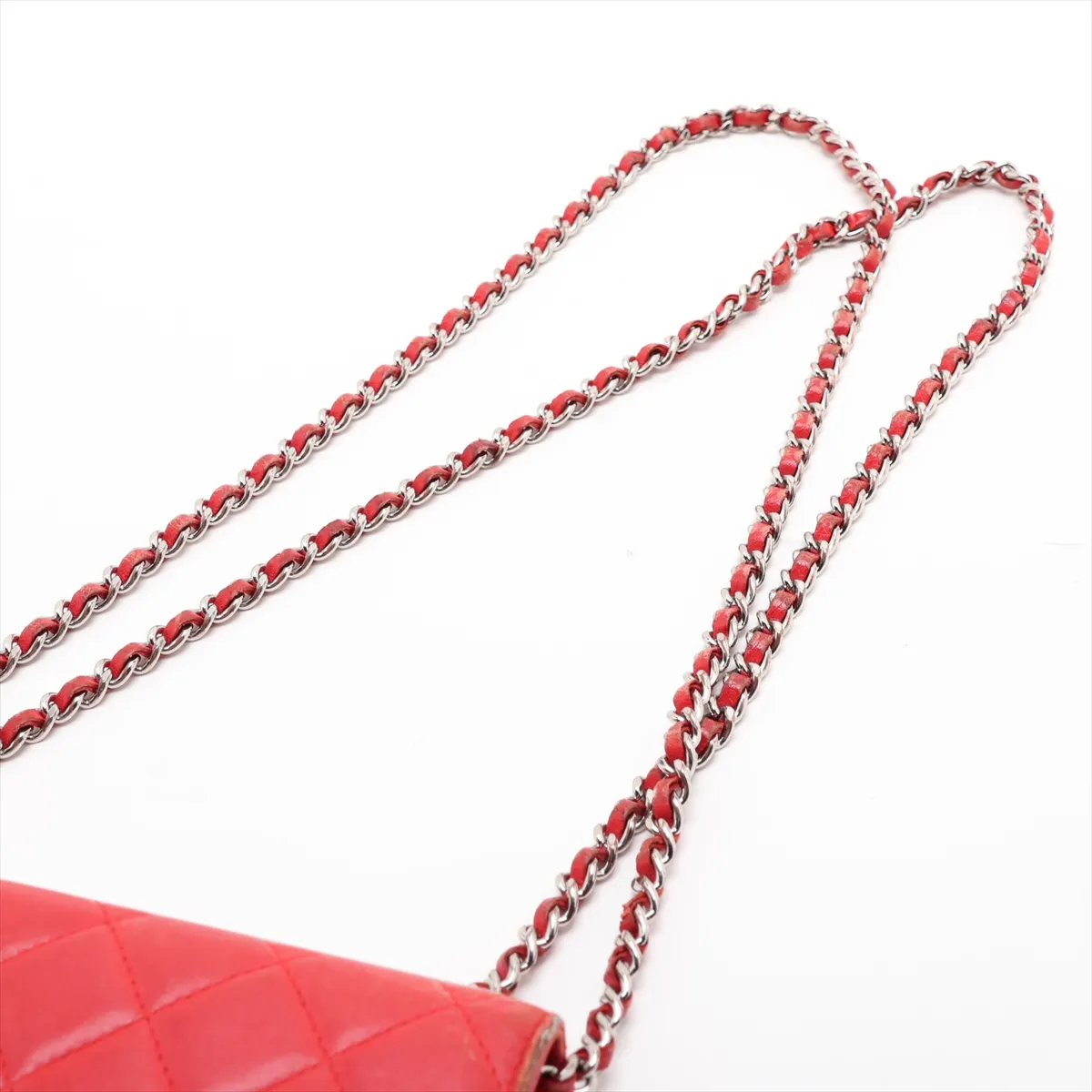 Trendy CC Lambskin Chain Wallet, Red, Silver Hardware, 24691448, Serial Number 24 — view 5
