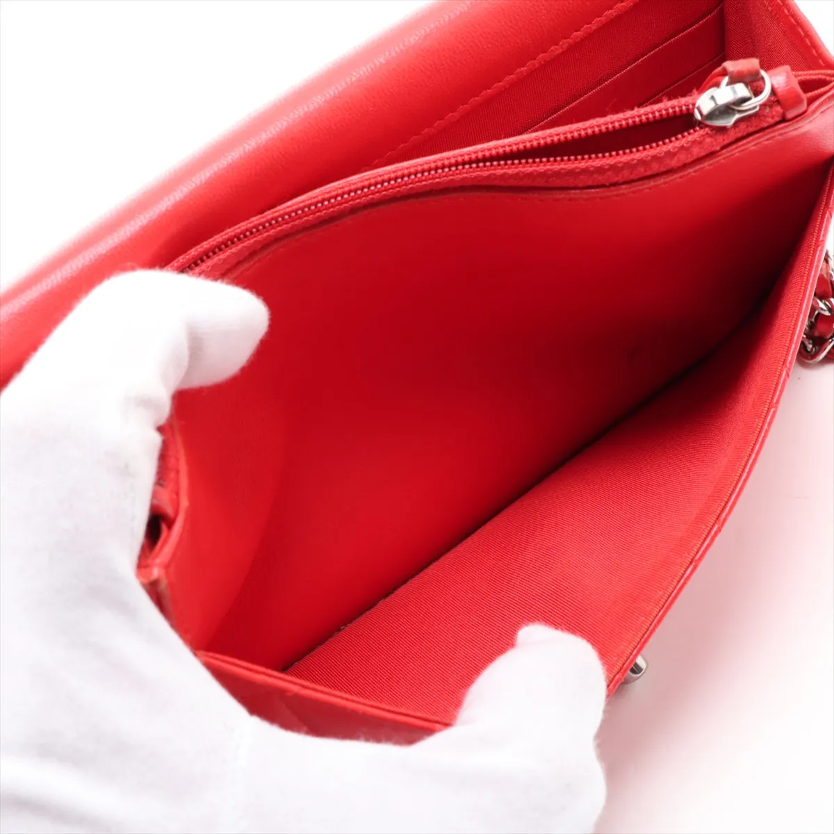 Trendy CC Lambskin Chain Wallet, Red, Silver Hardware, 24691448, Serial Number 24 — view 6