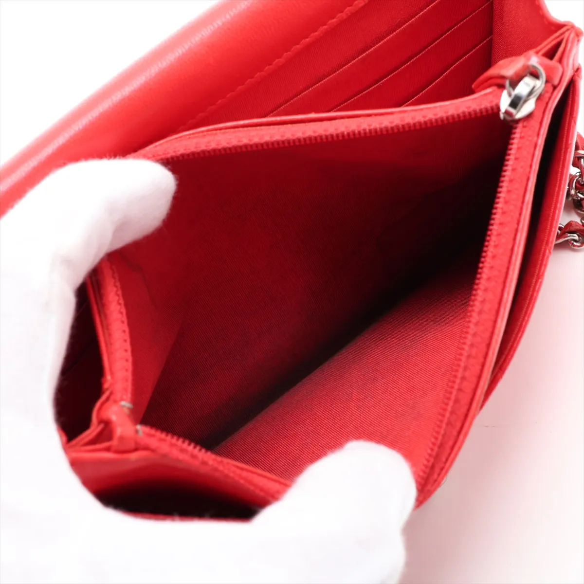 Trendy CC Lambskin Chain Wallet, Red, Silver Hardware, 24691448, Serial Number 24 — view 7