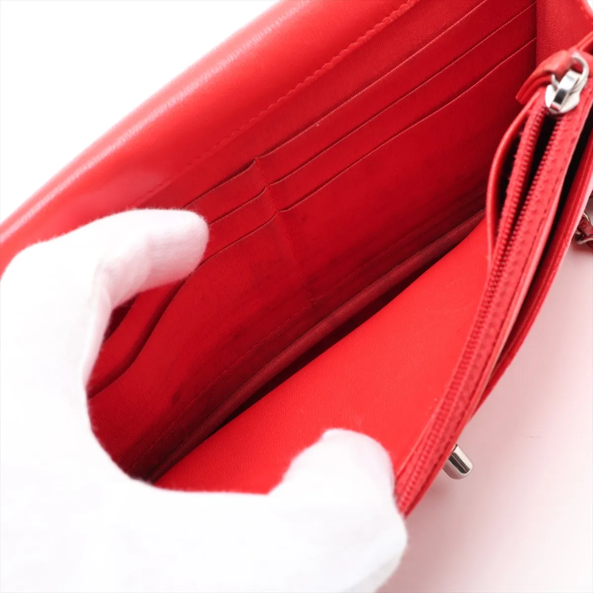 Trendy CC Lambskin Chain Wallet, Red, Silver Hardware, 24691448, Serial Number 24 — view 8