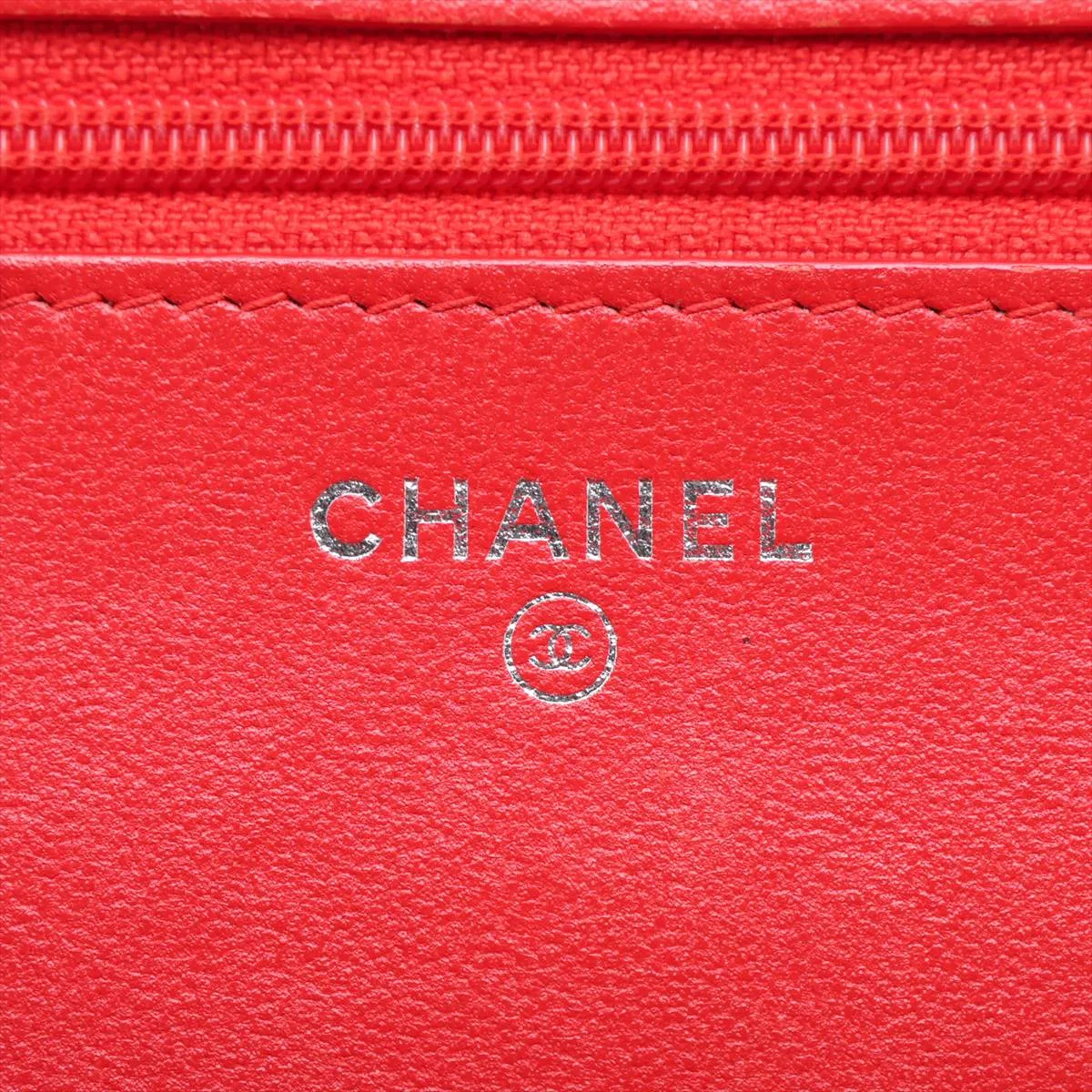 Trendy CC Lambskin Chain Wallet, Red, Silver Hardware, 24691448, Serial Number 24 — view 9