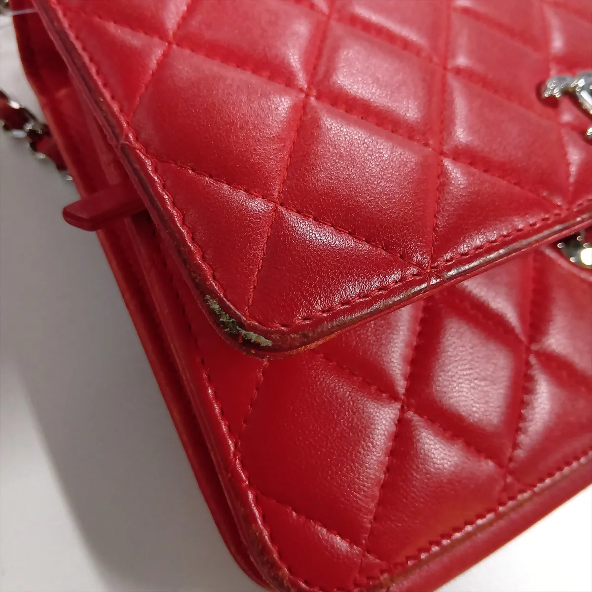 Trendy CC Lambskin Chain Wallet, Red, Silver Hardware, 24691448, Serial Number 24 — view 10