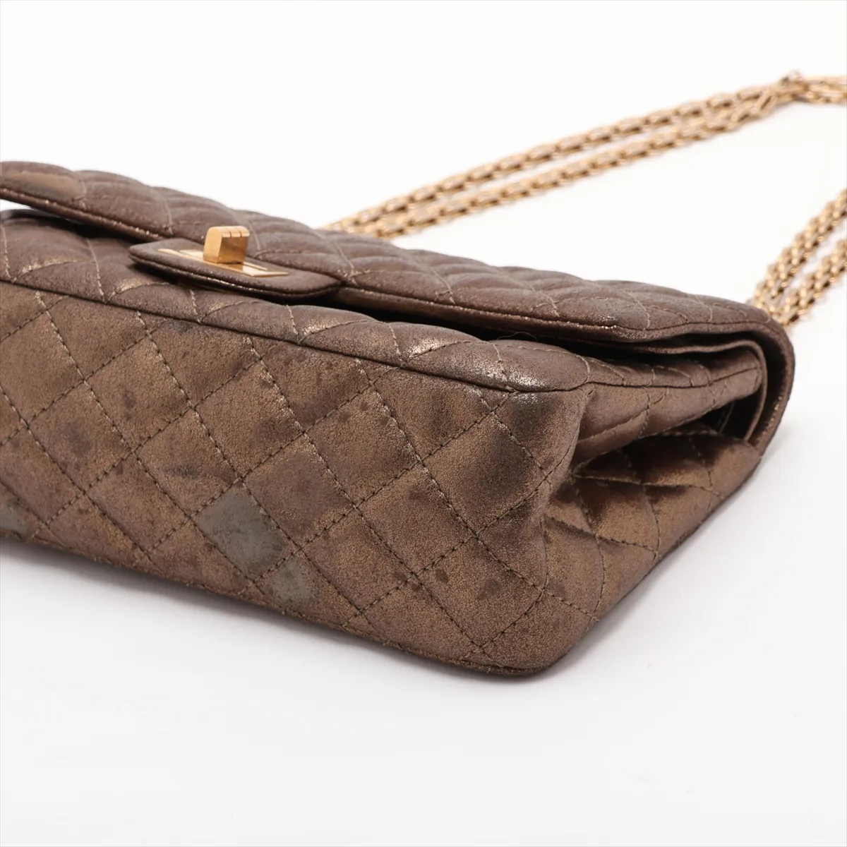 Matelassé 2.55 Coated Leather Double Flap Double Chain Bag, Gold, Gold Hardware, 16528171, Serial Number 16-series, A37586 — view 3