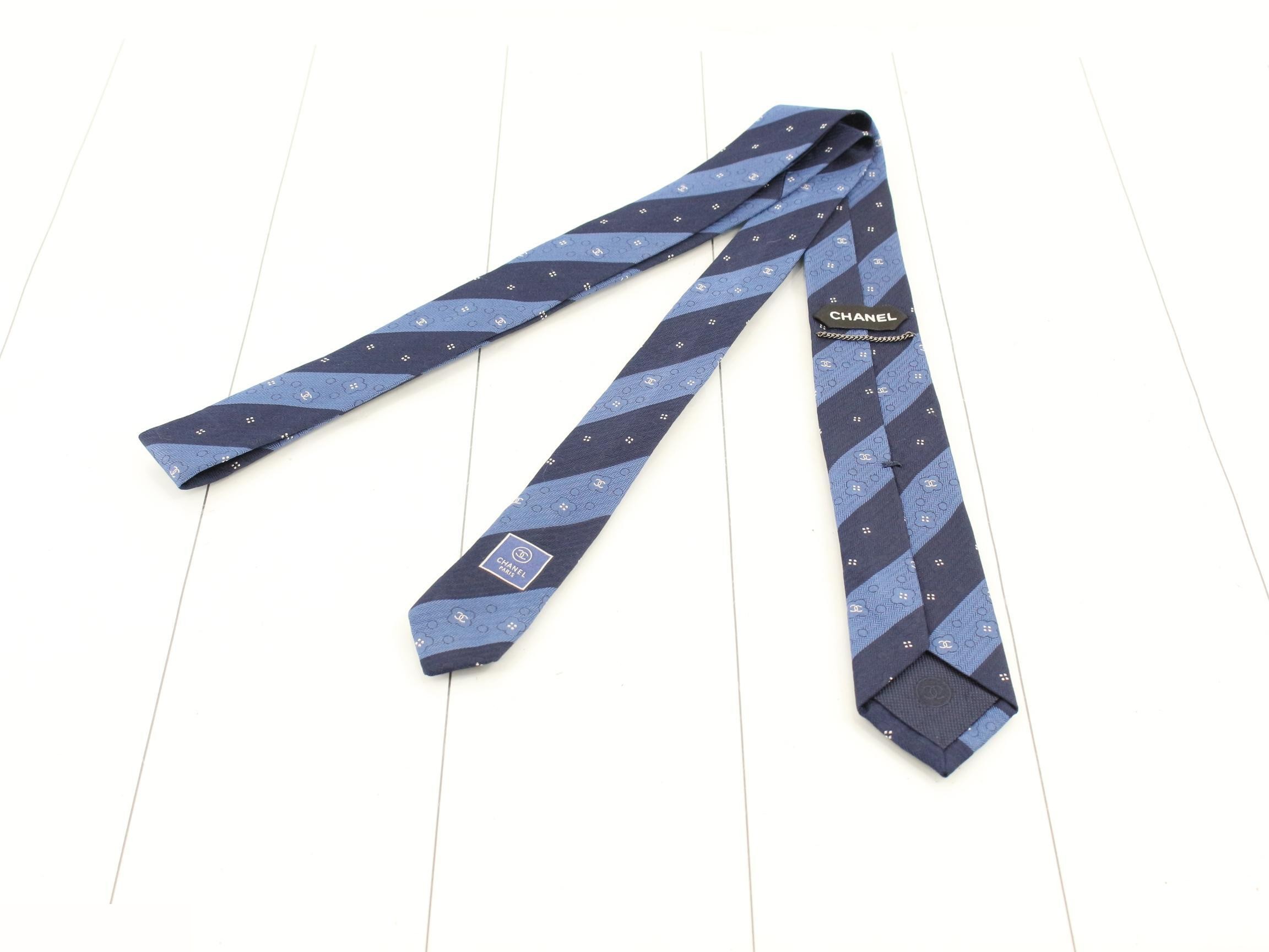 Coco Mark Camellia Stripe Tie, 100% Silk, Stored Item — view 2