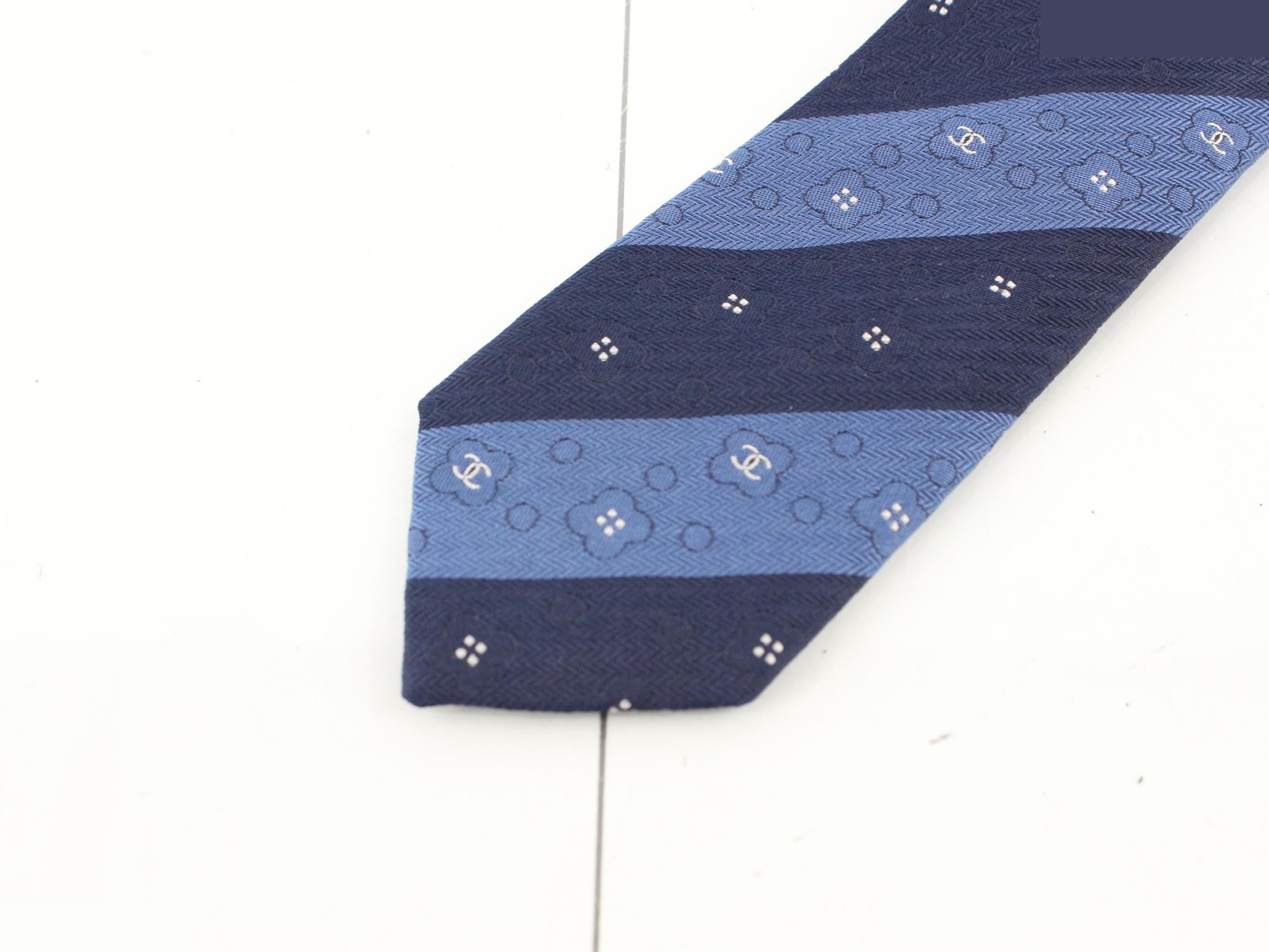 Coco Mark Camellia Stripe Tie, 100% Silk, Stored Item — view 3
