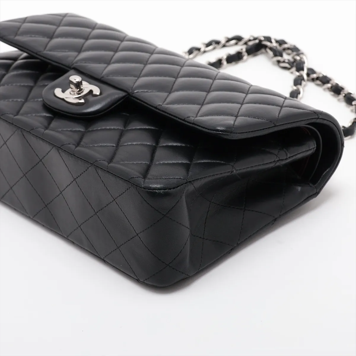 [Individually packaged] Chanel Matelassé 25 Lambskin Double Flap Double Chain Bag, Black with Silver Hardware, 27943424, Serial Number 27, A01112 — view 3