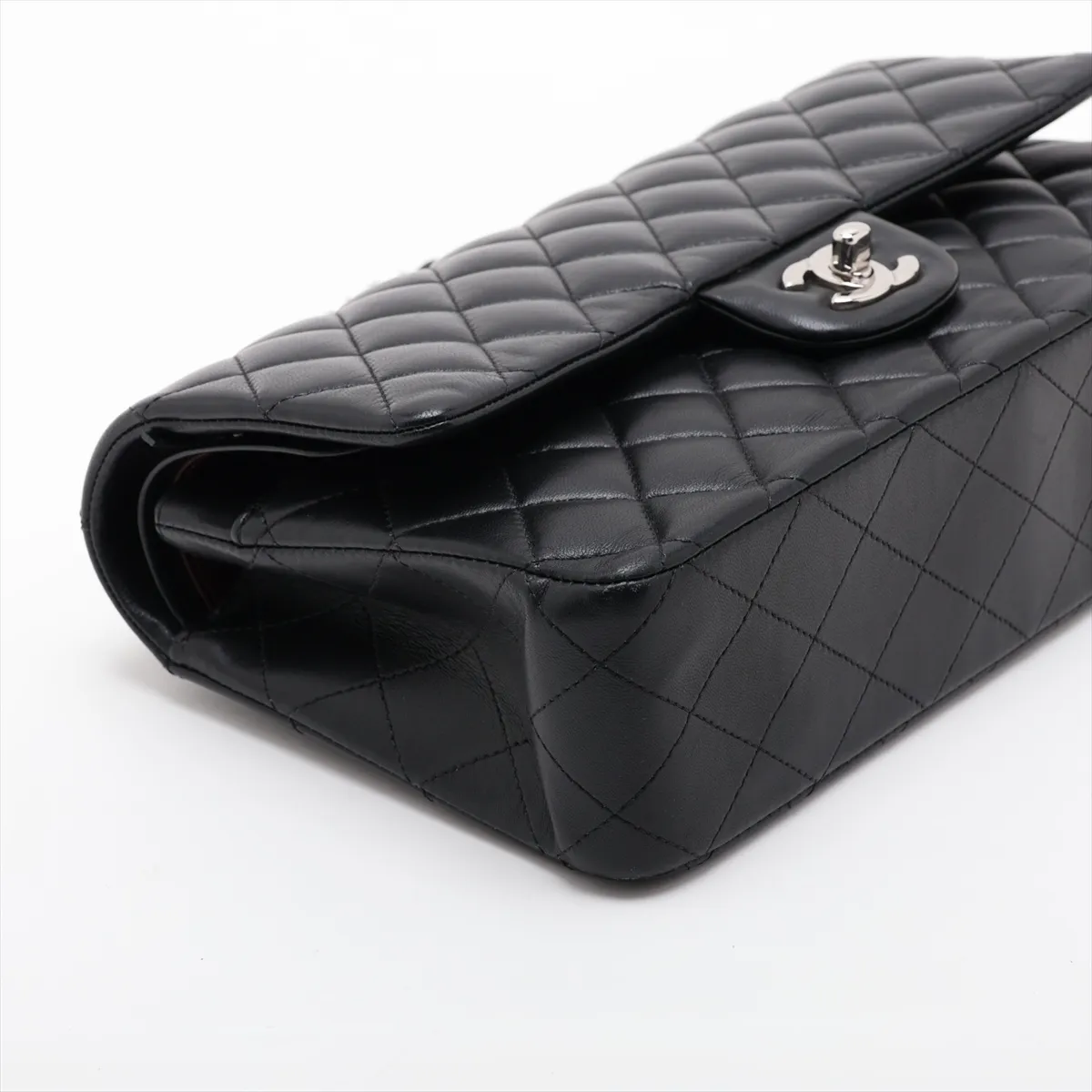 [Individually packaged] Chanel Matelassé 25 Lambskin Double Flap Double Chain Bag, Black with Silver Hardware, 27943424, Serial Number 27, A01112 — view 4