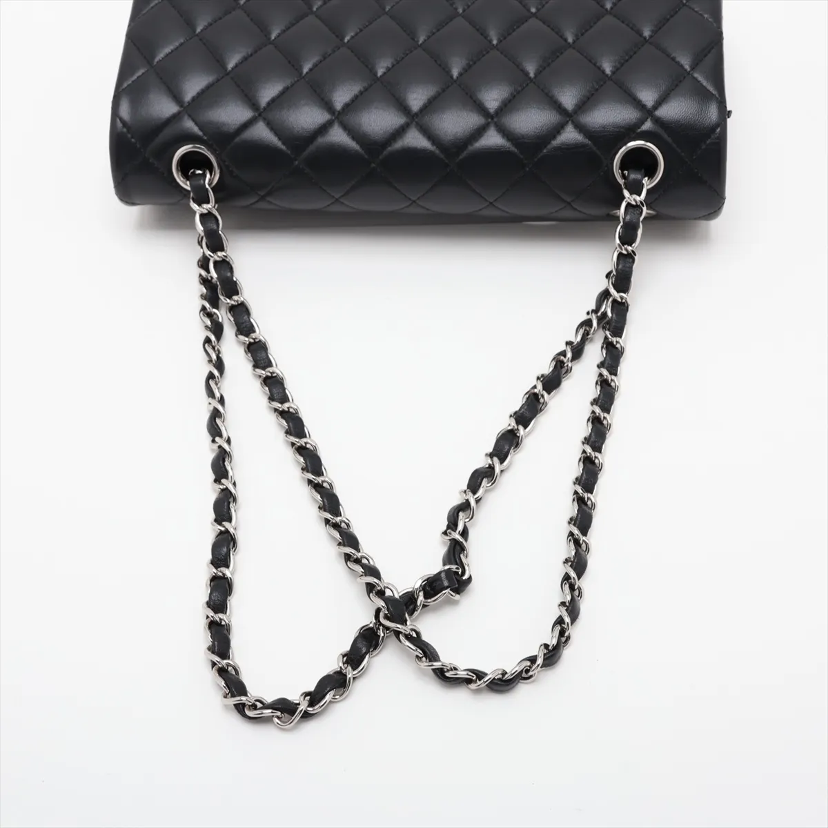 [Individually packaged] Chanel Matelassé 25 Lambskin Double Flap Double Chain Bag, Black with Silver Hardware, 27943424, Serial Number 27, A01112 — view 5