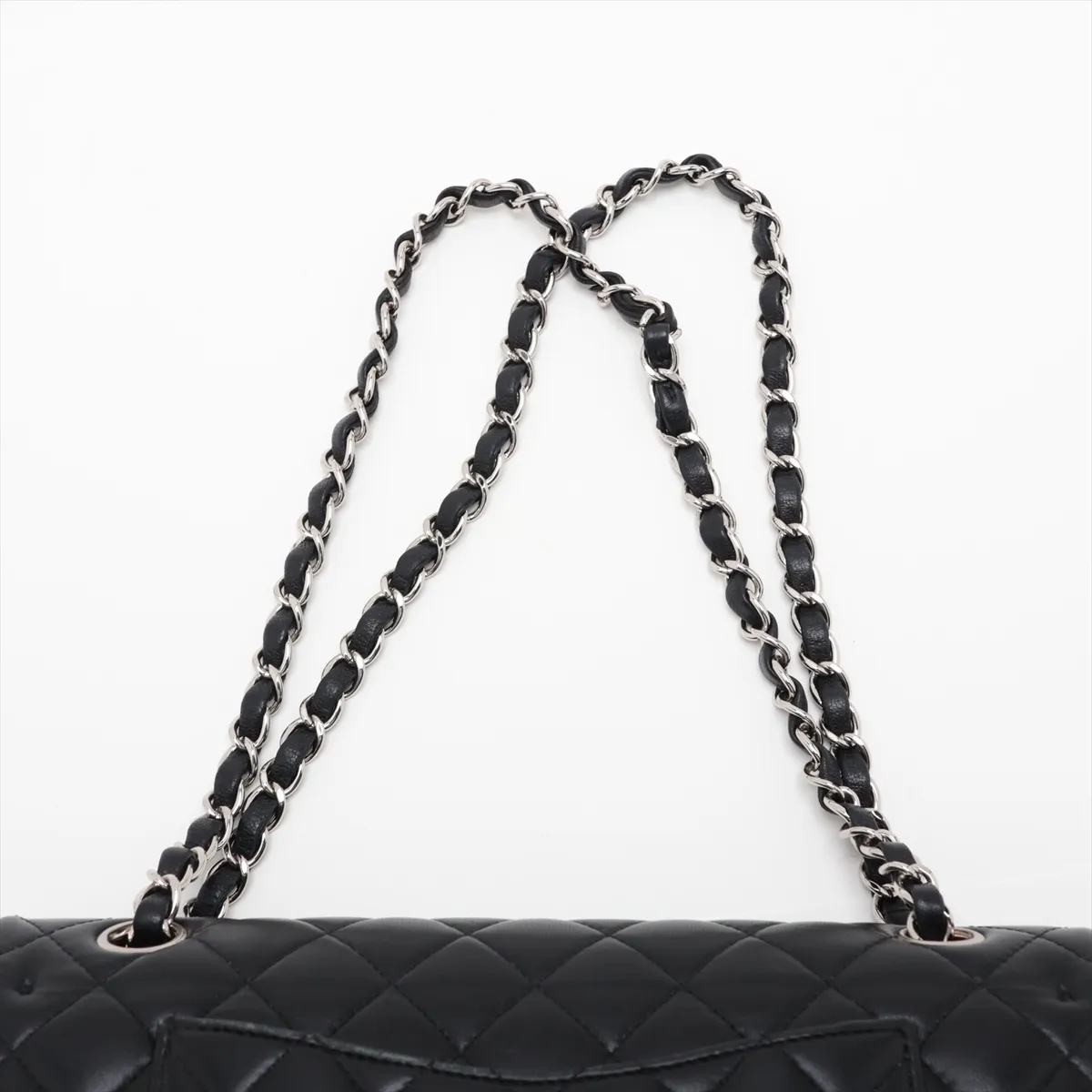 [Individually packaged] Chanel Matelassé 25 Lambskin Double Flap Double Chain Bag, Black with Silver Hardware, 27943424, Serial Number 27, A01112 — view 6