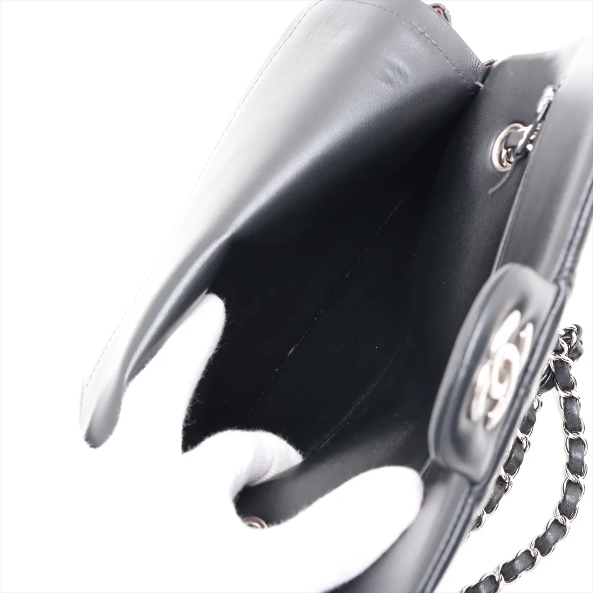 [Individually packaged] Chanel Matelassé 25 Lambskin Double Flap Double Chain Bag, Black with Silver Hardware, 27943424, Serial Number 27, A01112 — view 10