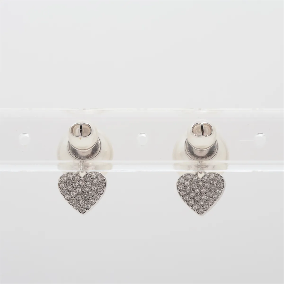 Tribales earrings (for both ears), metal x rhinestone x faux pearl, silver, with some wear, tarnishing, and — view 2