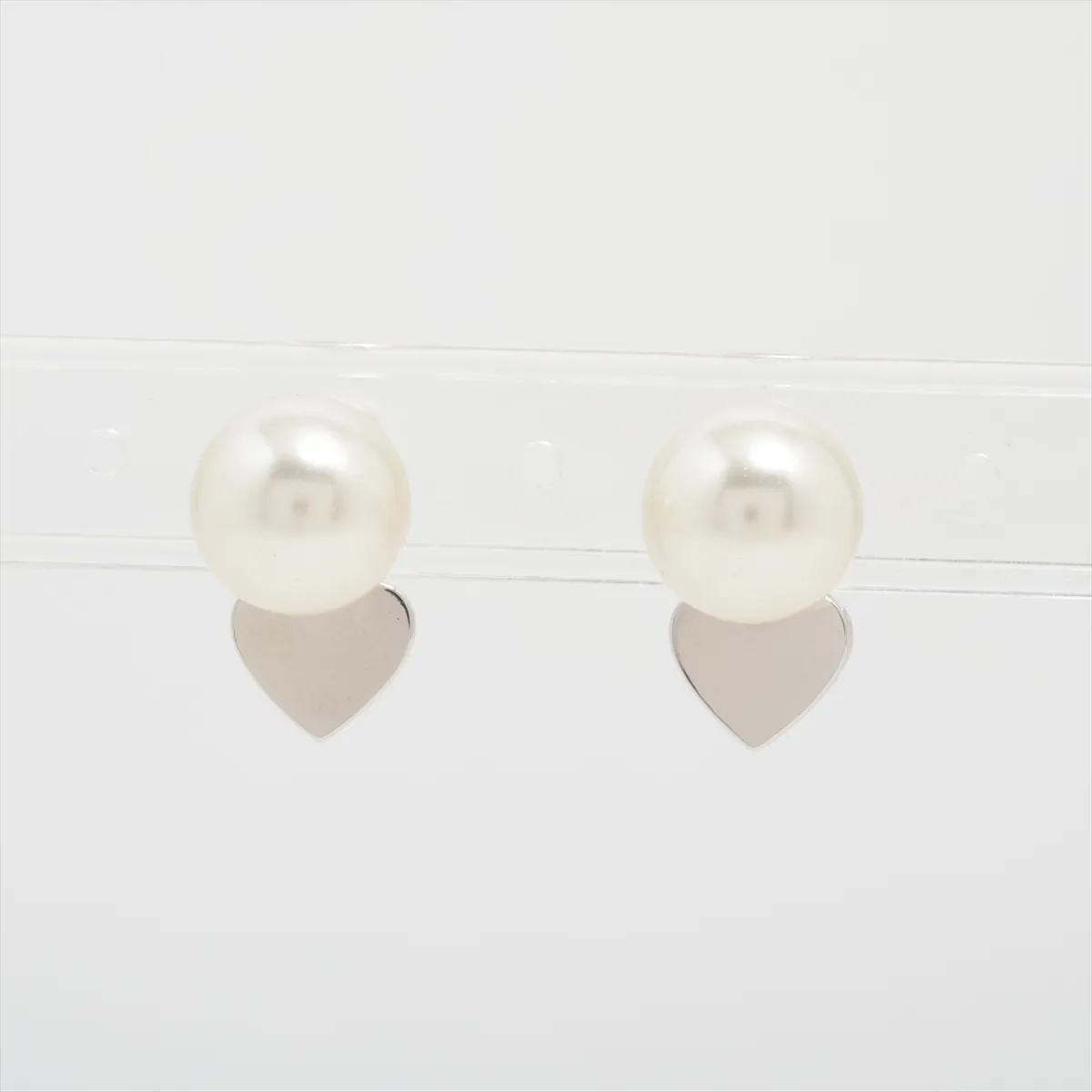 Tribales earrings (for both ears), metal x rhinestone x faux pearl, silver, with some wear, tarnishing, and — view 3