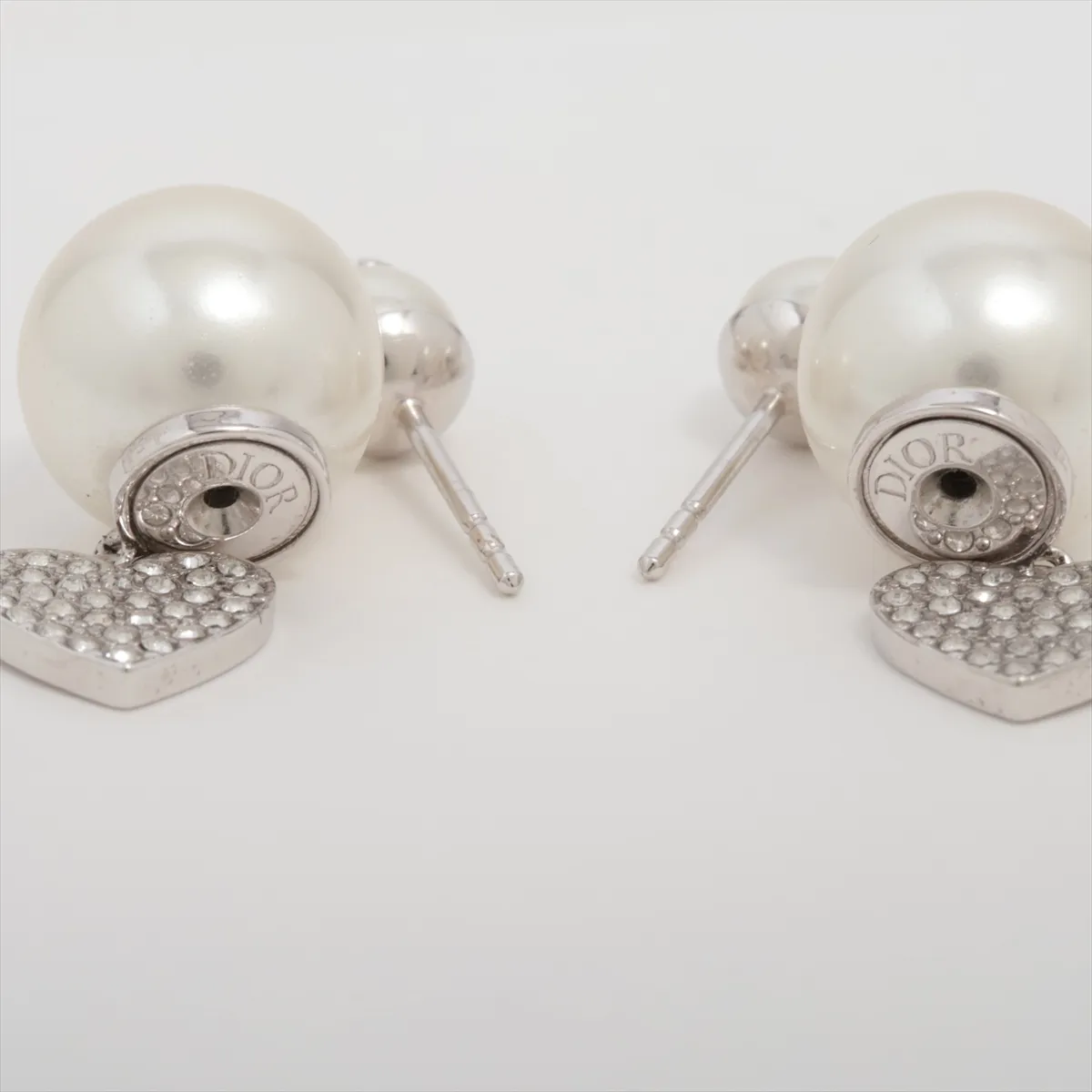 Tribales earrings (for both ears), metal x rhinestone x faux pearl, silver, with some wear, tarnishing, and — view 4