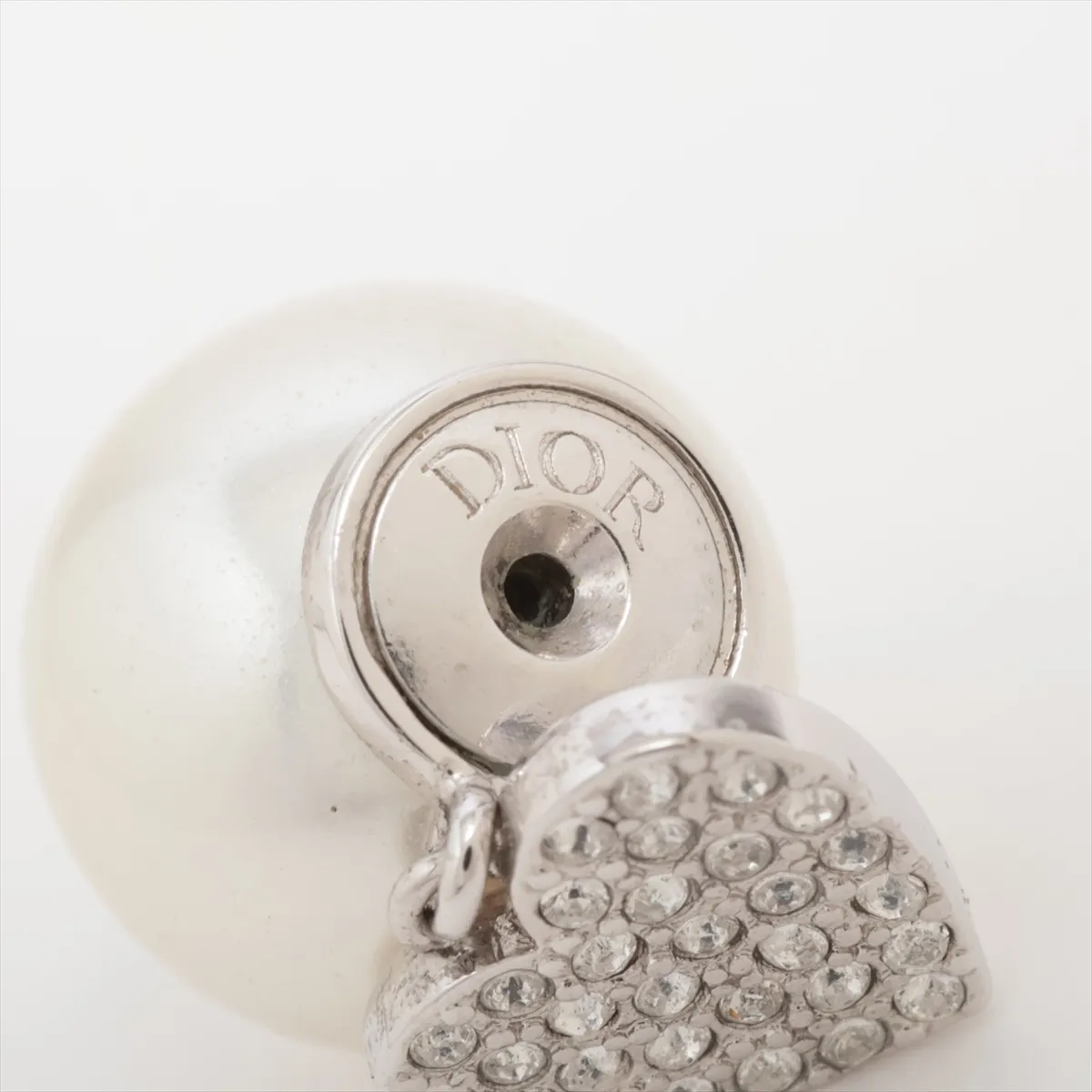 Tribales earrings (for both ears), metal x rhinestone x faux pearl, silver, with some wear, tarnishing, and — view 5