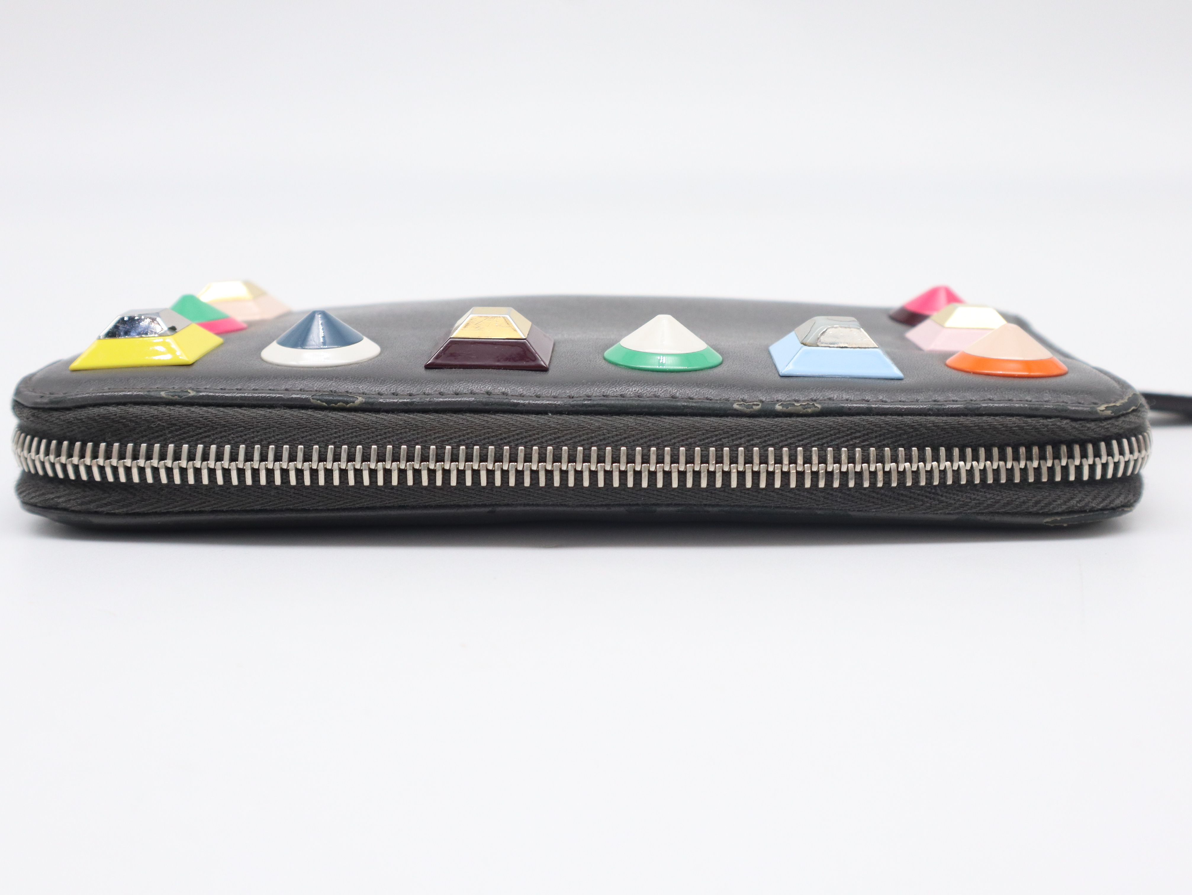 8M0299 Leather Rainbow Multi Stud Long Wallet, Gray — view 4